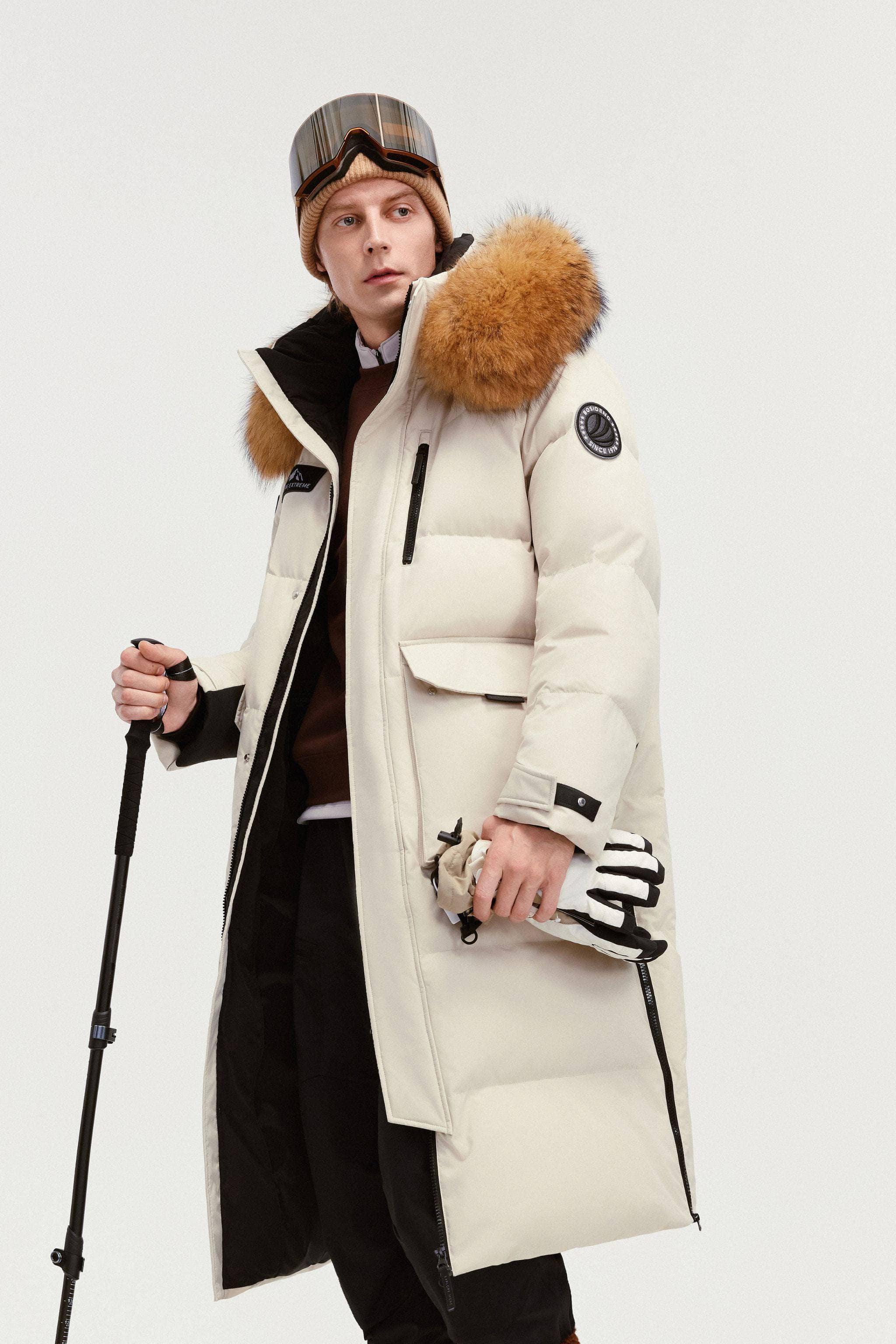 BOSIDENG 2024 Classic Extreme Full Length Goose Down Parka Fur Hood Parka Oat / 3XS