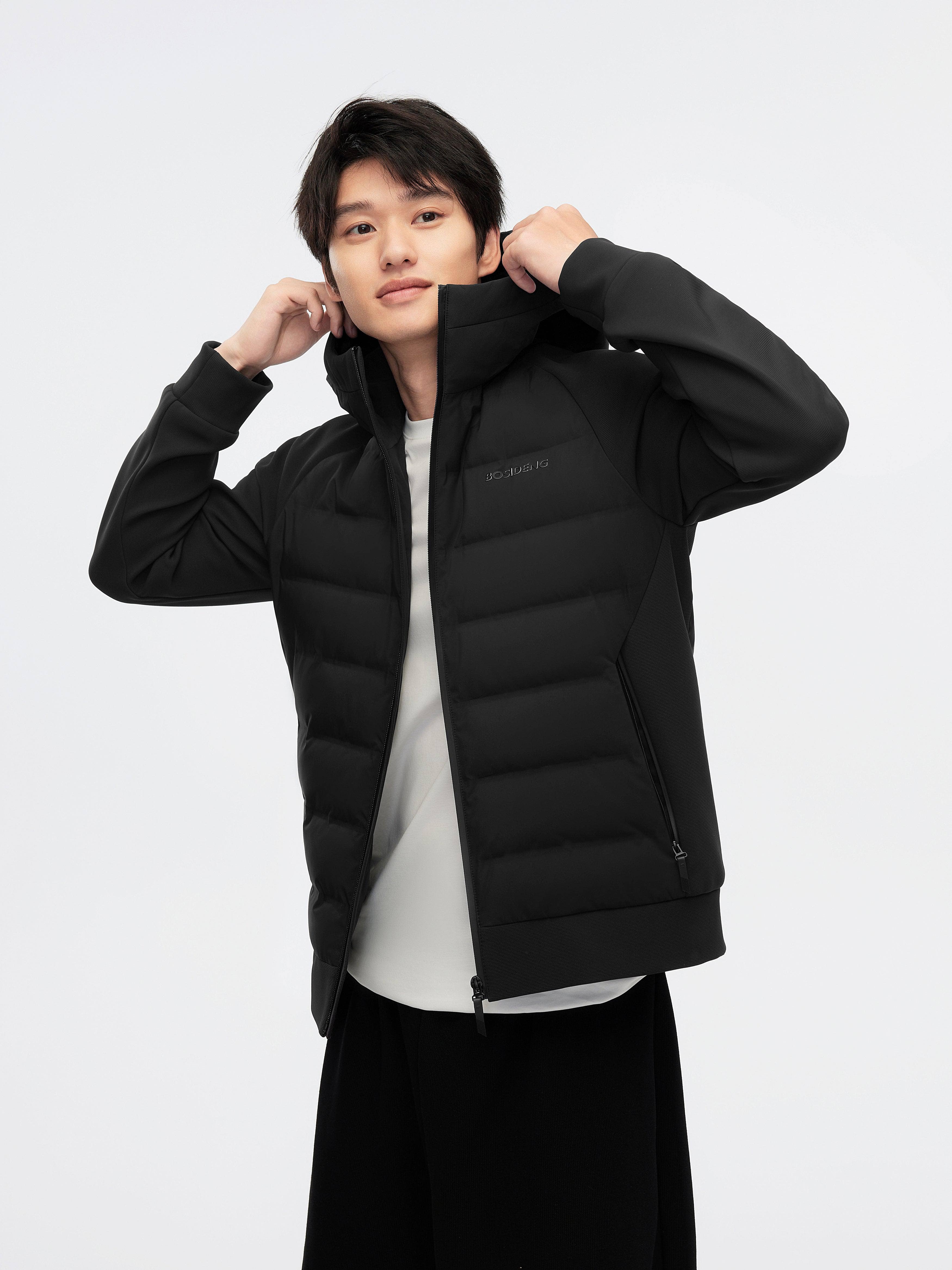 BOSIDENG 2024 Men's Lightweight Hooded Goose Down Jacket 3701 Coat S / Black