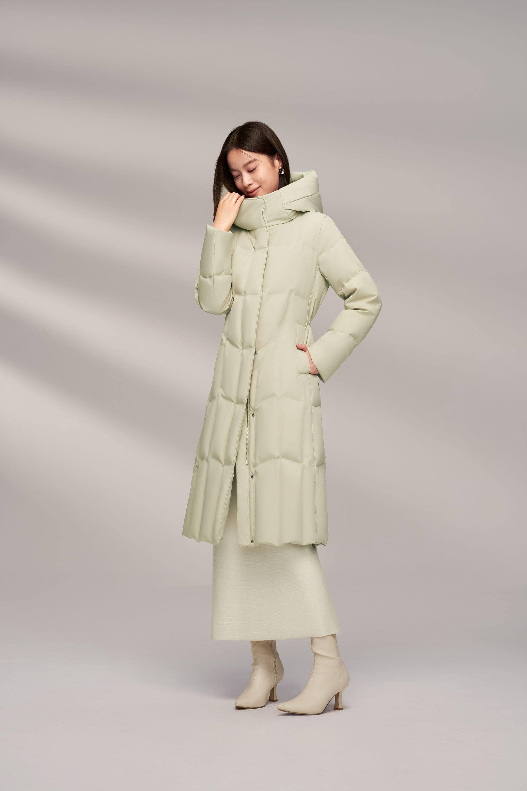 BOSIDENG 2024 Women’s Long Goose Down Coat With Elasticated Waist Coats
