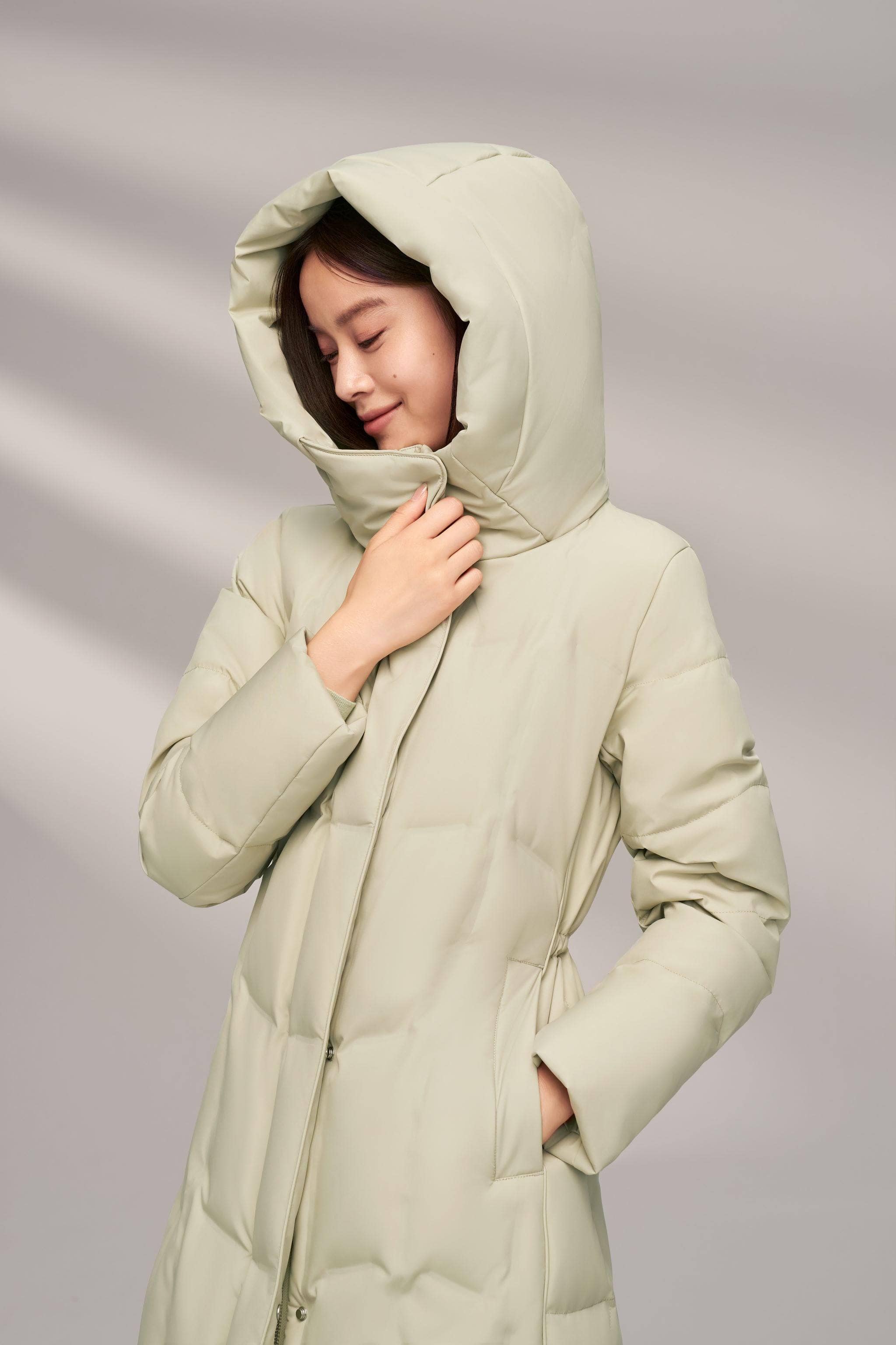 BOSIDENG 2024 Women’s Long Goose Down Coat With Elasticated Waist Coats