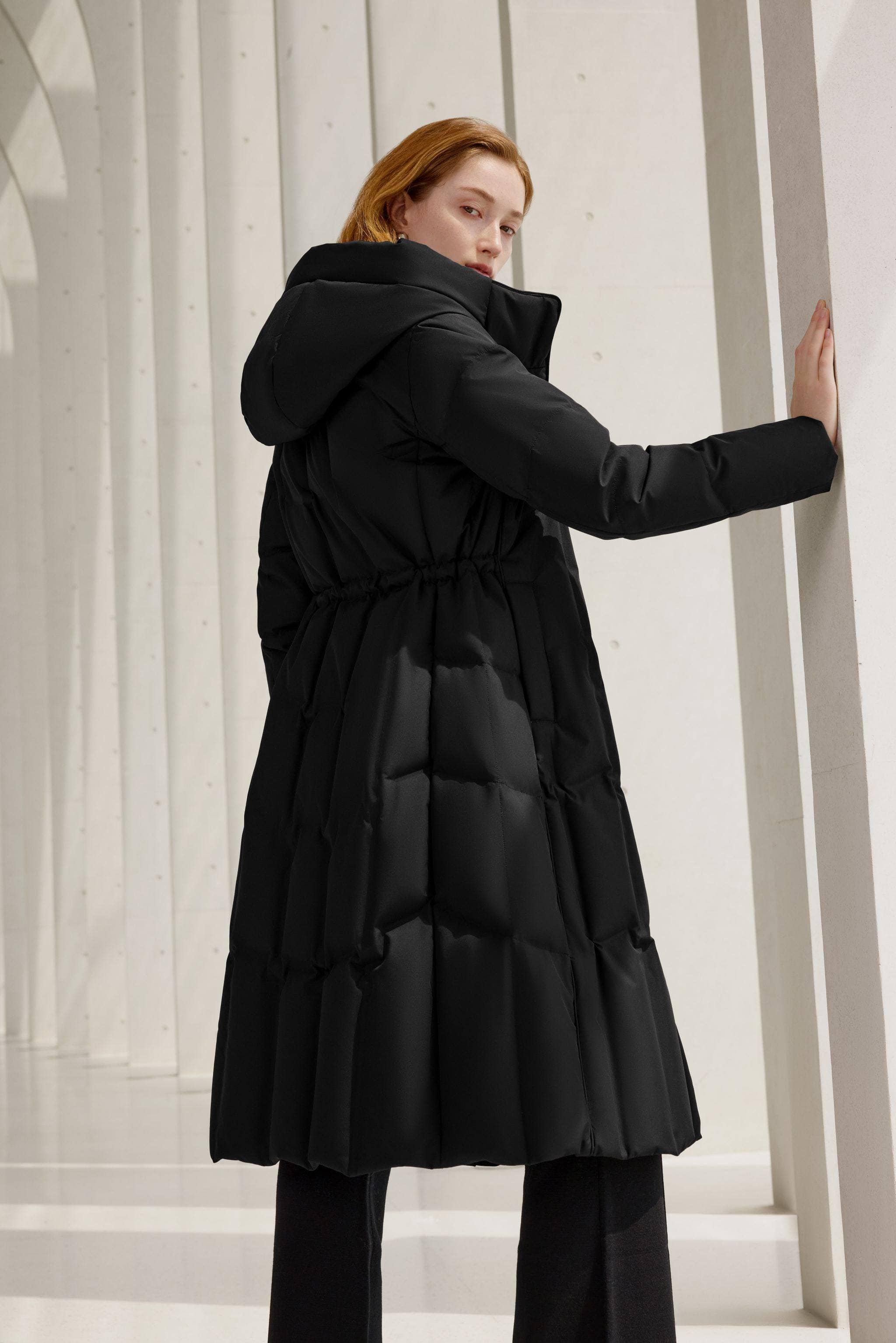BOSIDENG 2024 Women’s Long Goose Down Coat With Elasticated Waist Coats
