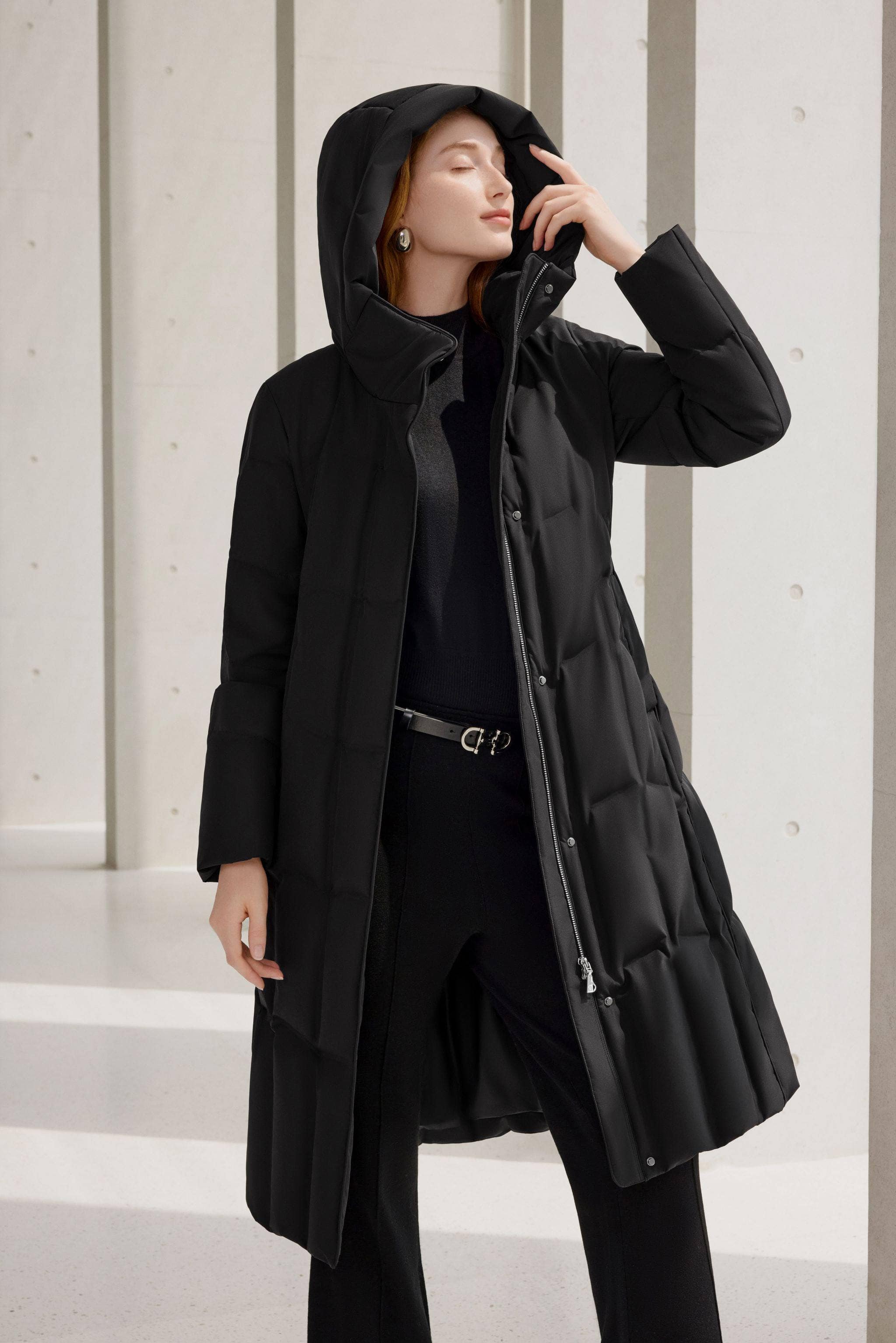 BOSIDENG 2024 Women’s Long Goose Down Coat With Elasticated Waist Coats