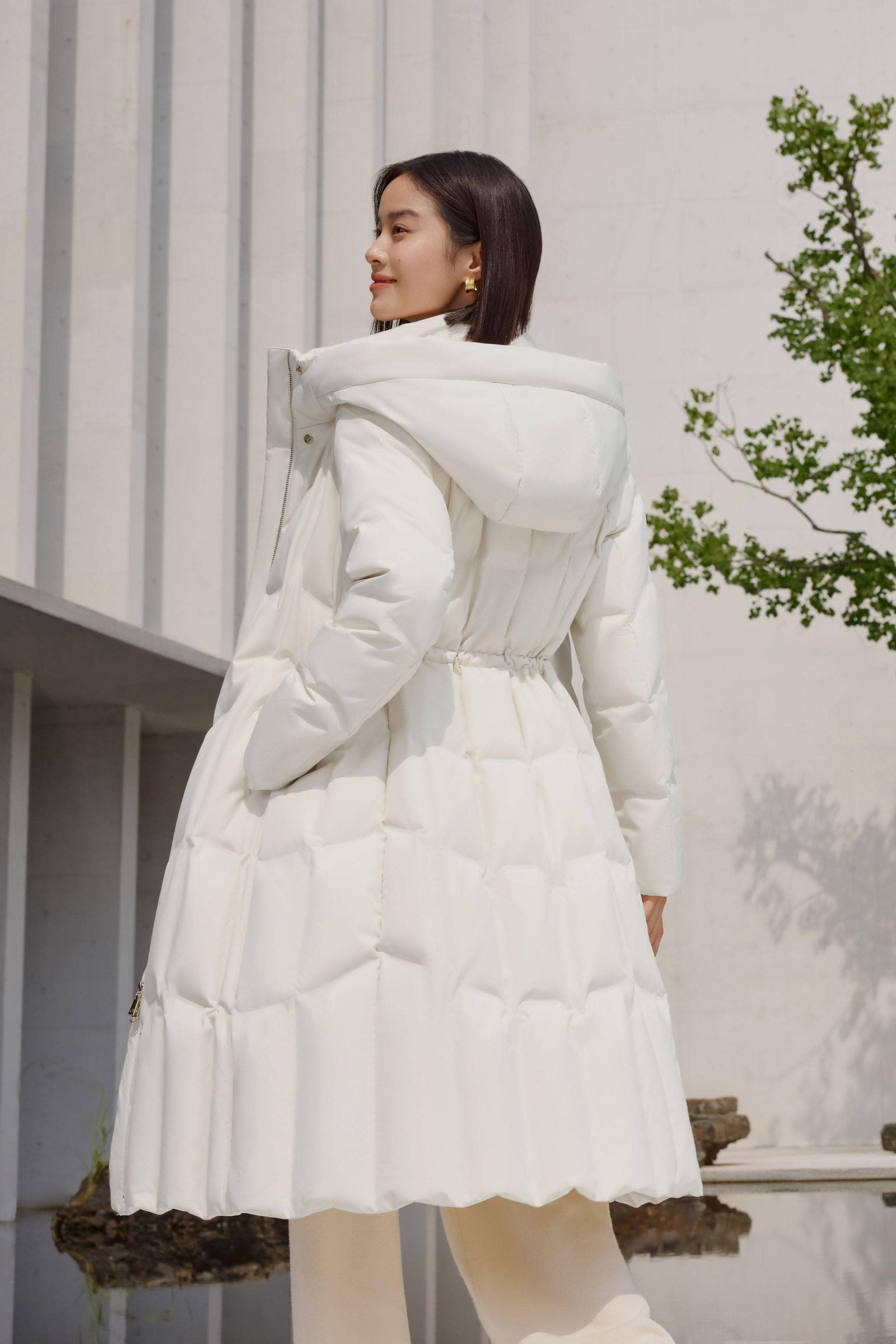 BOSIDENG 2024 Women’s Long Goose Down Coat With Elasticated Waist Coats