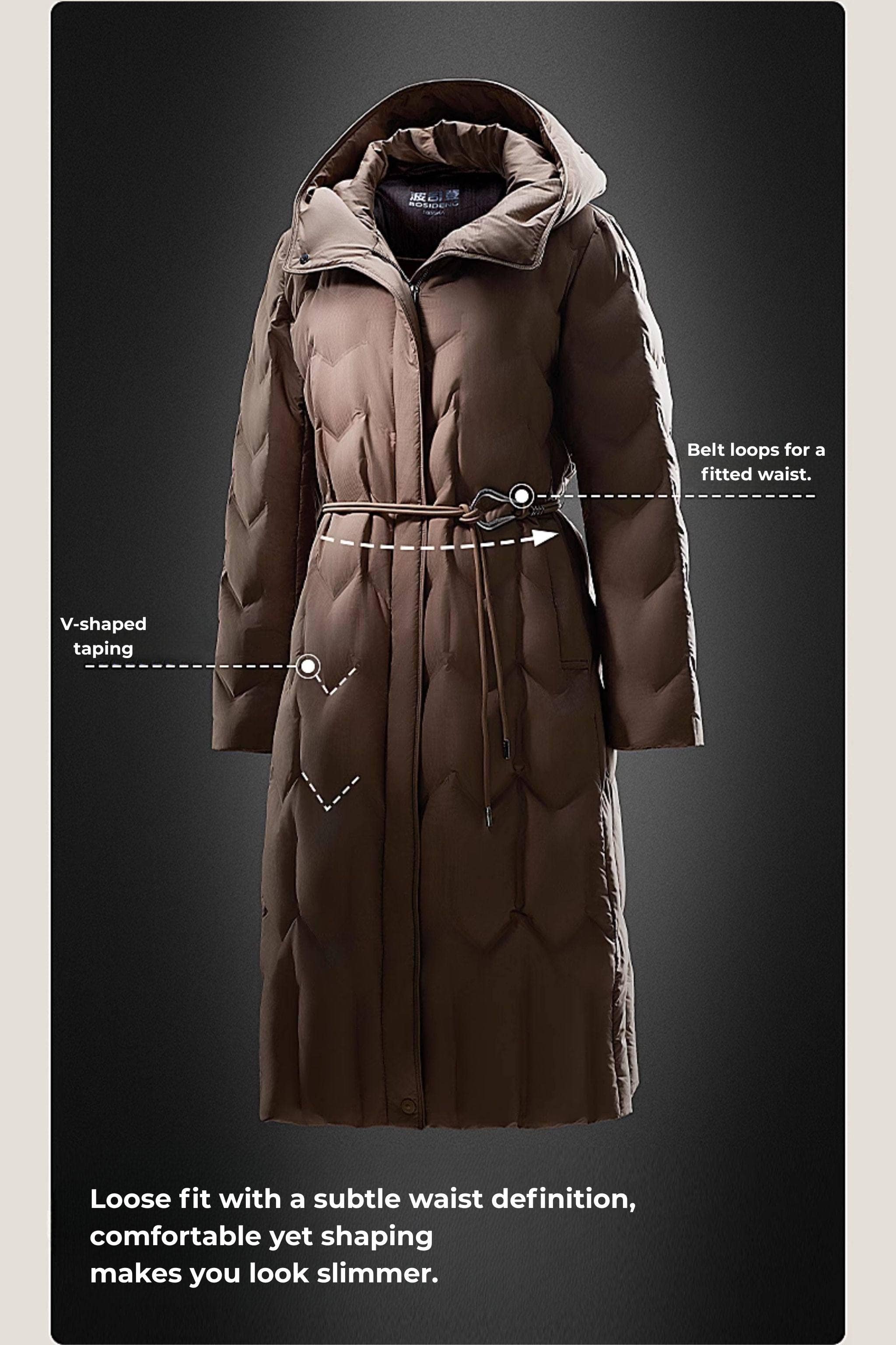 BOSIDENG 2024 Women's Long Hooded Goose Down Jacket With Belt 4172