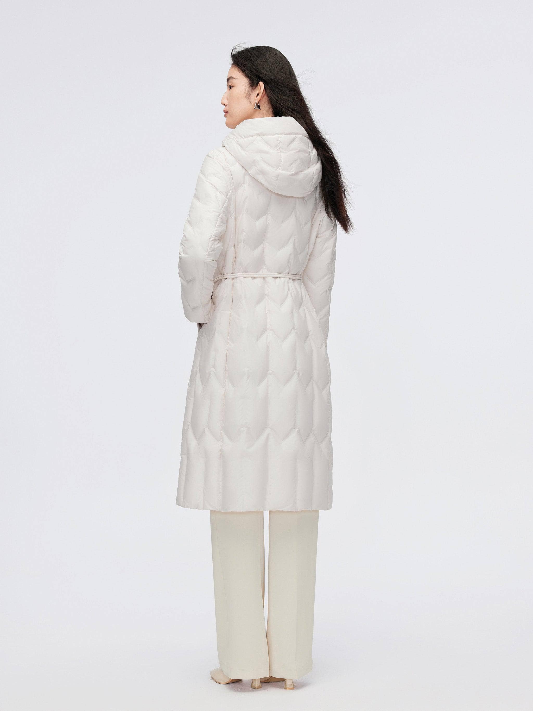BOSIDENG 2024 Women's Long Hooded Goose Down Jacket With Belt 4172