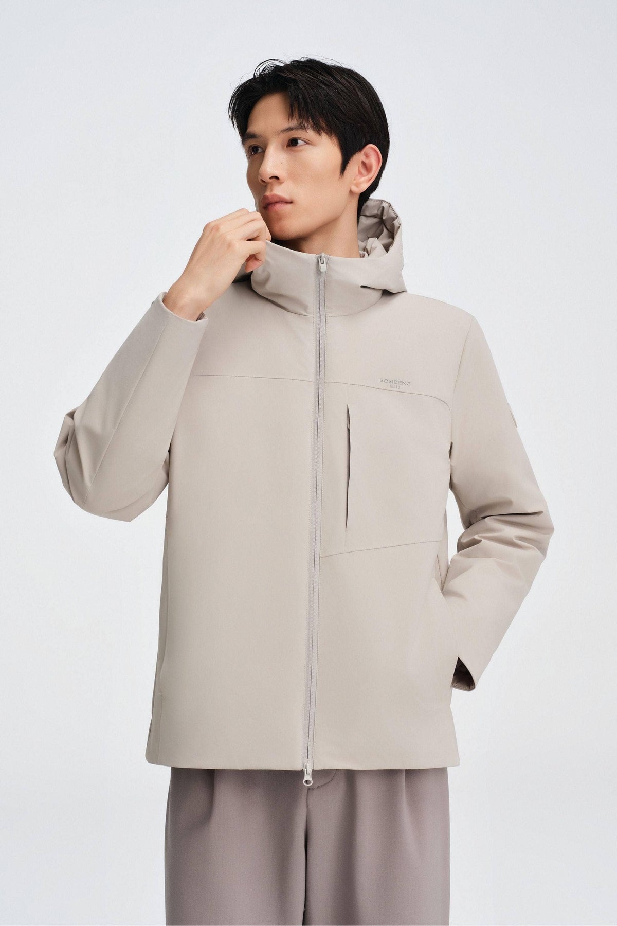 Men's Short Length Goose Down Business Jacket With Hood
