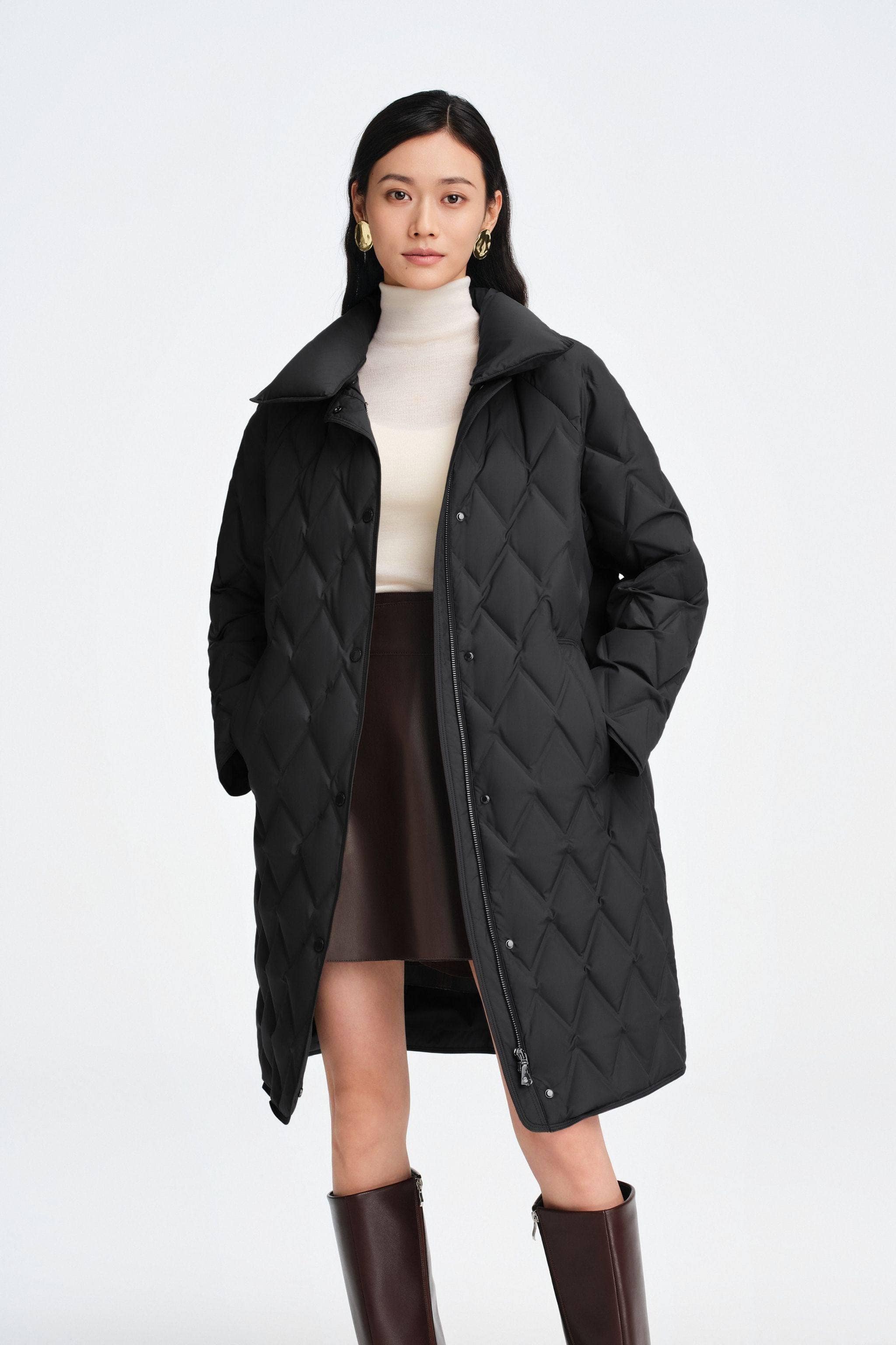 BOSIDENG 2025 Women's Mid Length Goose Down Business Jacket Black / 4