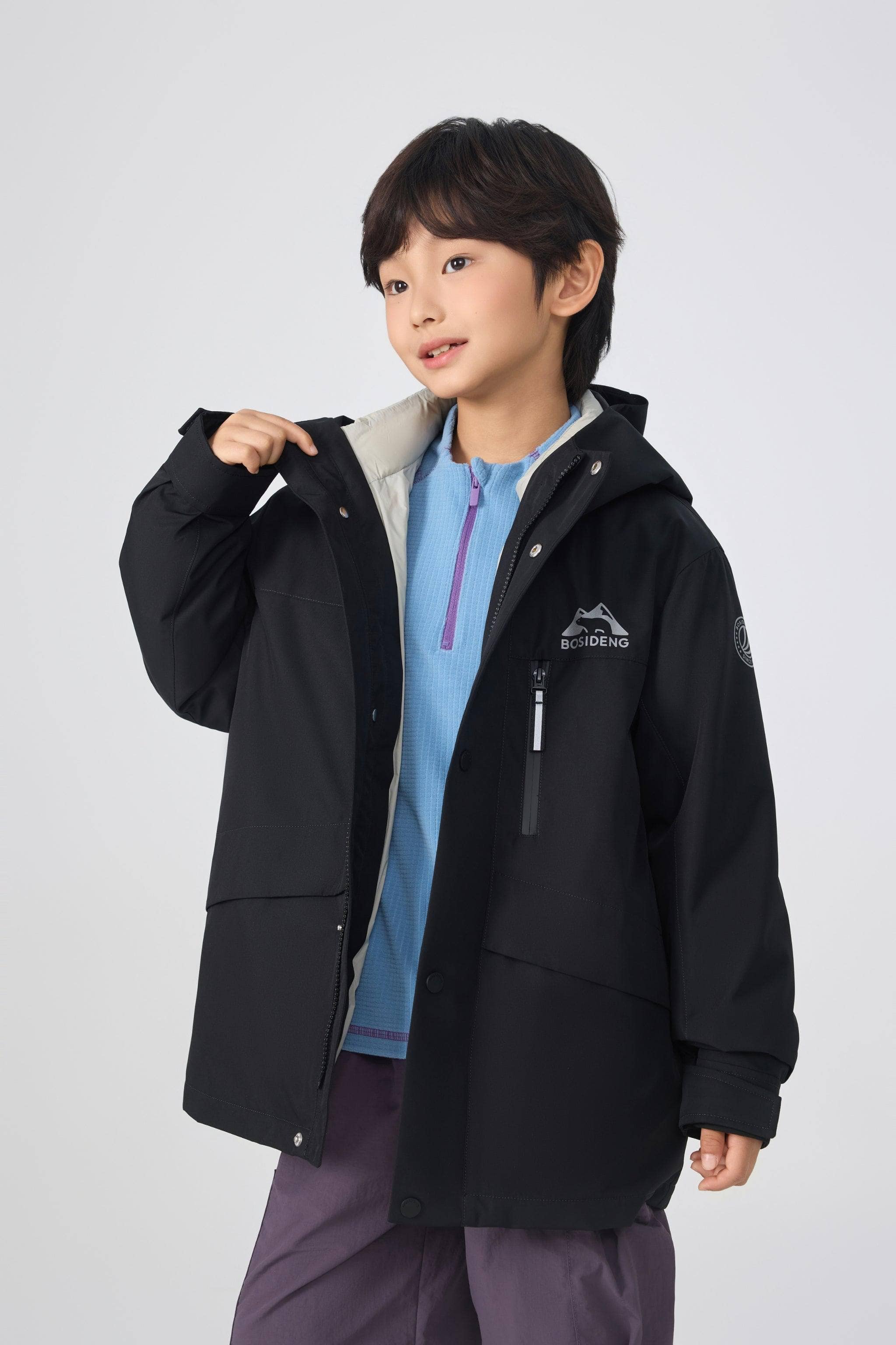 BOSIDENG 2025 Kid's Three In One All Weather Down Jacket With Hood 1340 Jacket Black / 6-7YR