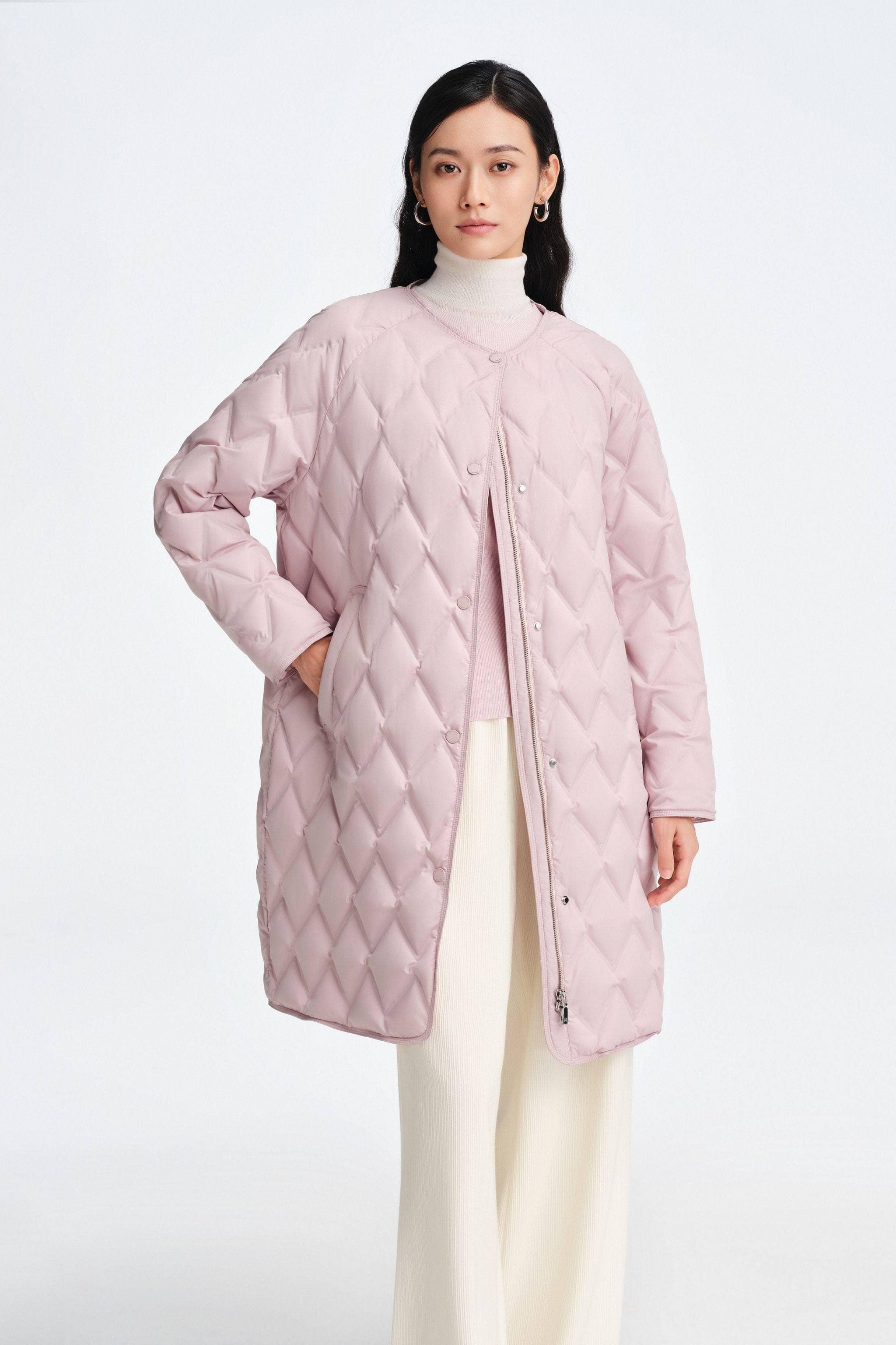 BOSIDENG 2025 Women's Mid Length Goose Down Business Jacket Cherry Powder Pink (Dusky Rose) / 4
