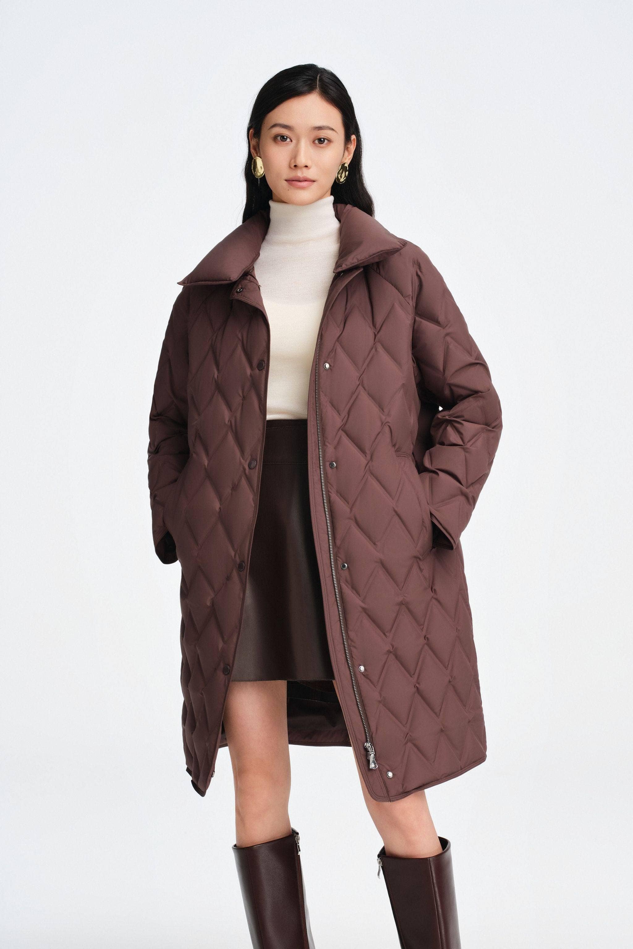 BOSIDENG 2025 Women's Mid Length Goose Down Business Jacket Chesnut Cocoa / 4
