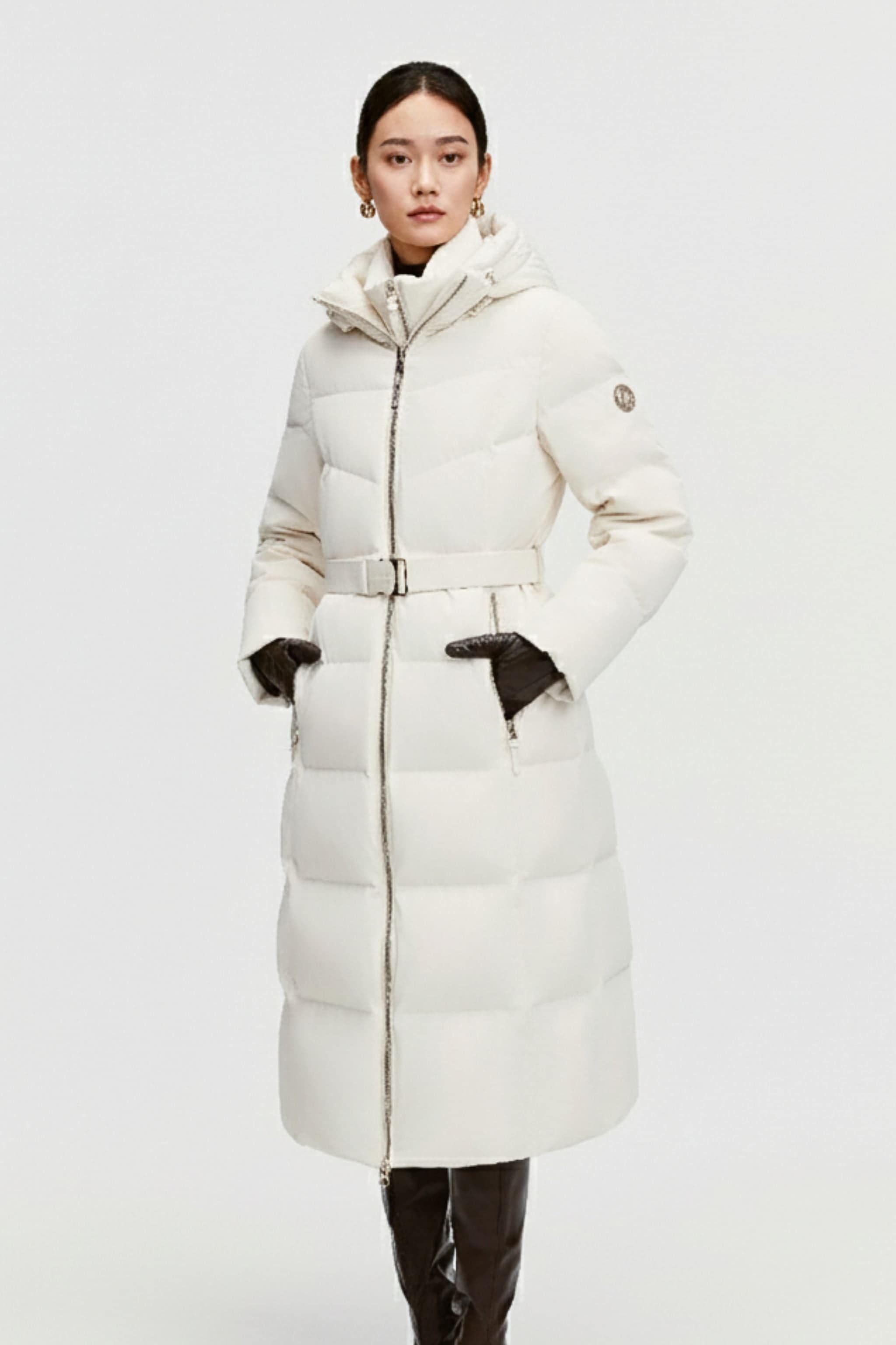 BOSIDENG 2025 Women's Premium Extreme Long Goose Down Jacket With Hood 778 Jacket Ivory / 4