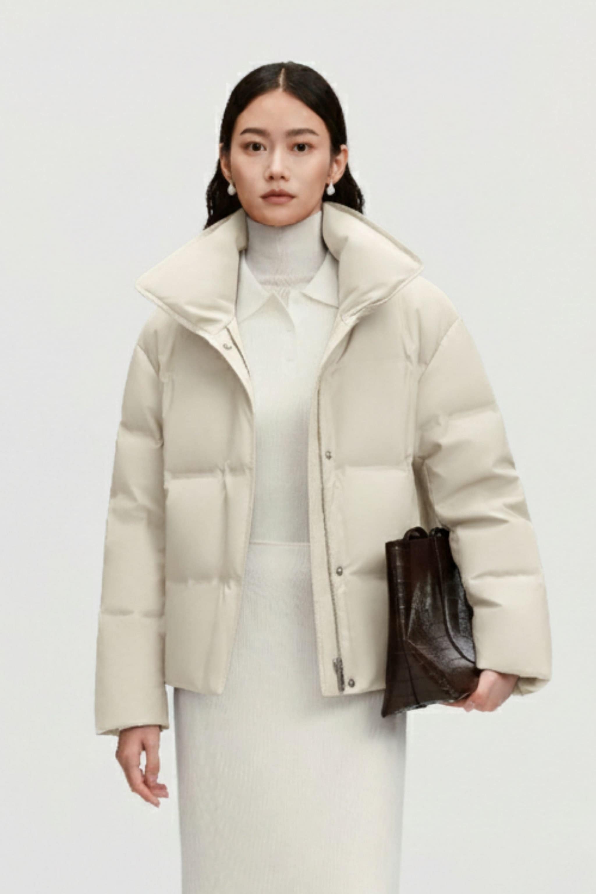 BOSIDENG 2025 Women's Business Classic Goose Down Jacket With Lapel 112 Jacket Ivory jacquard / 4