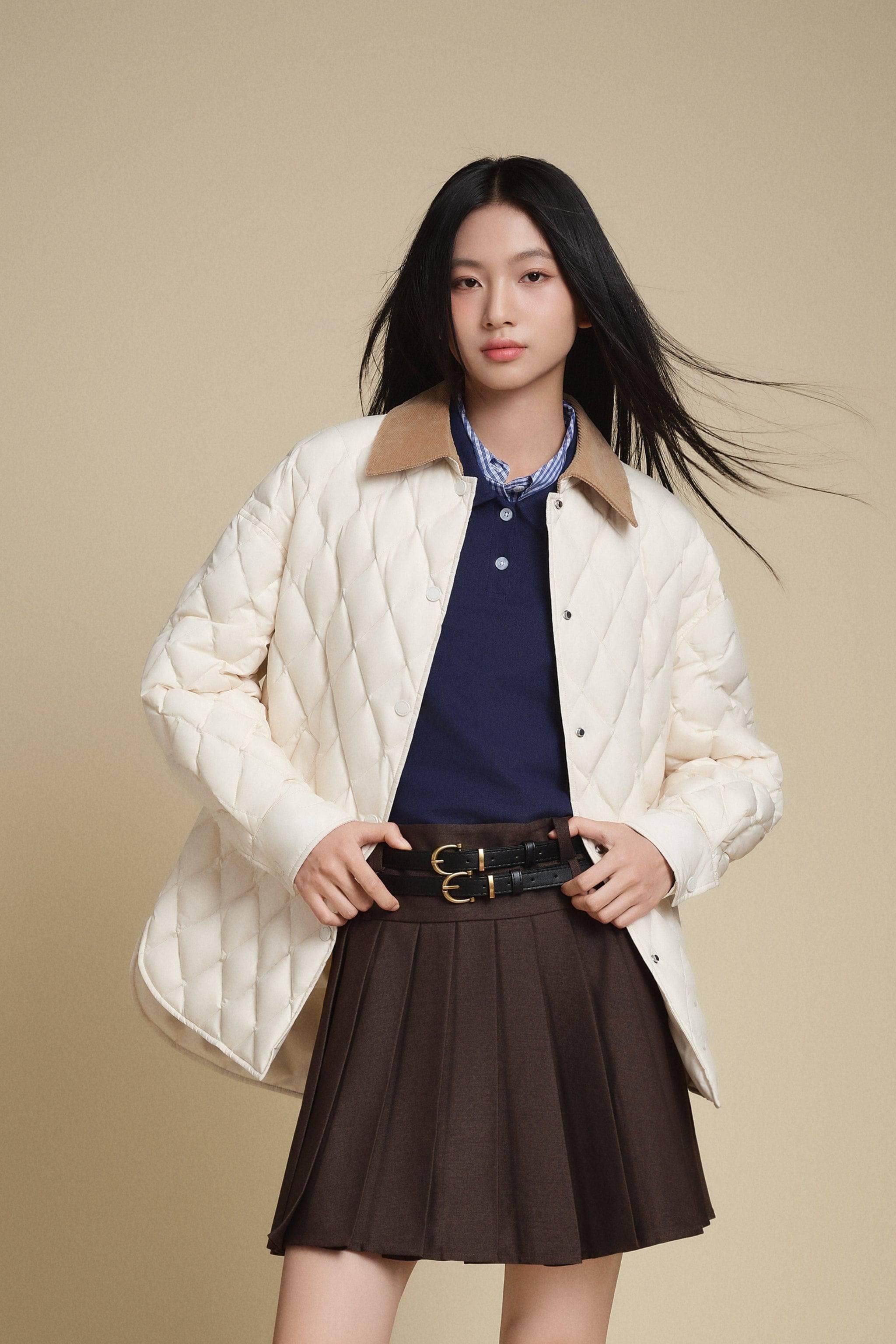 BOSIDENG 2025 Women's Quilted Barn Down Jacket Ivory White Sand / 6