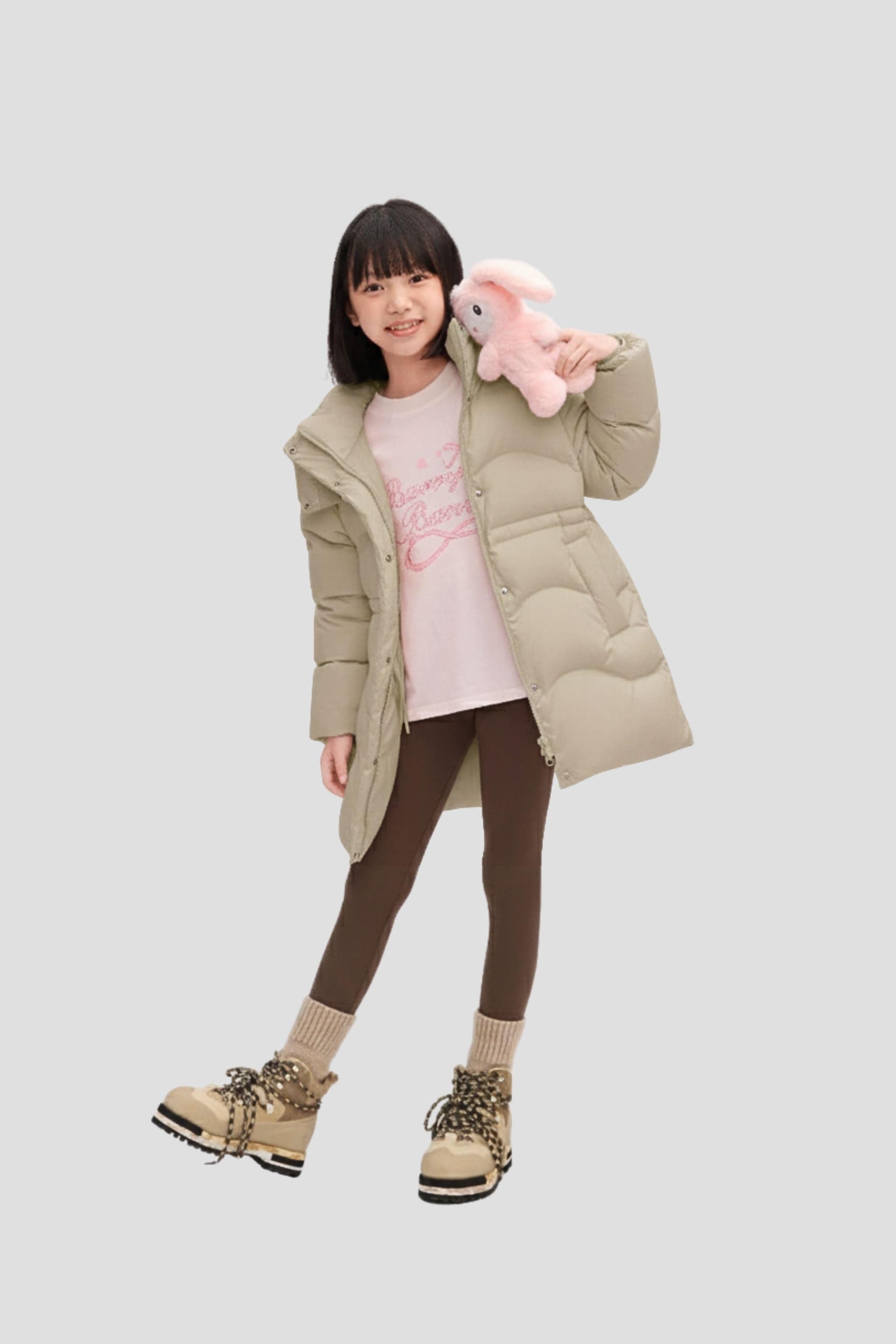 BOSIDENG 2025 Girl's Mid-Length Down Jacket 318 Jacket Khaki mist / 4-5YR