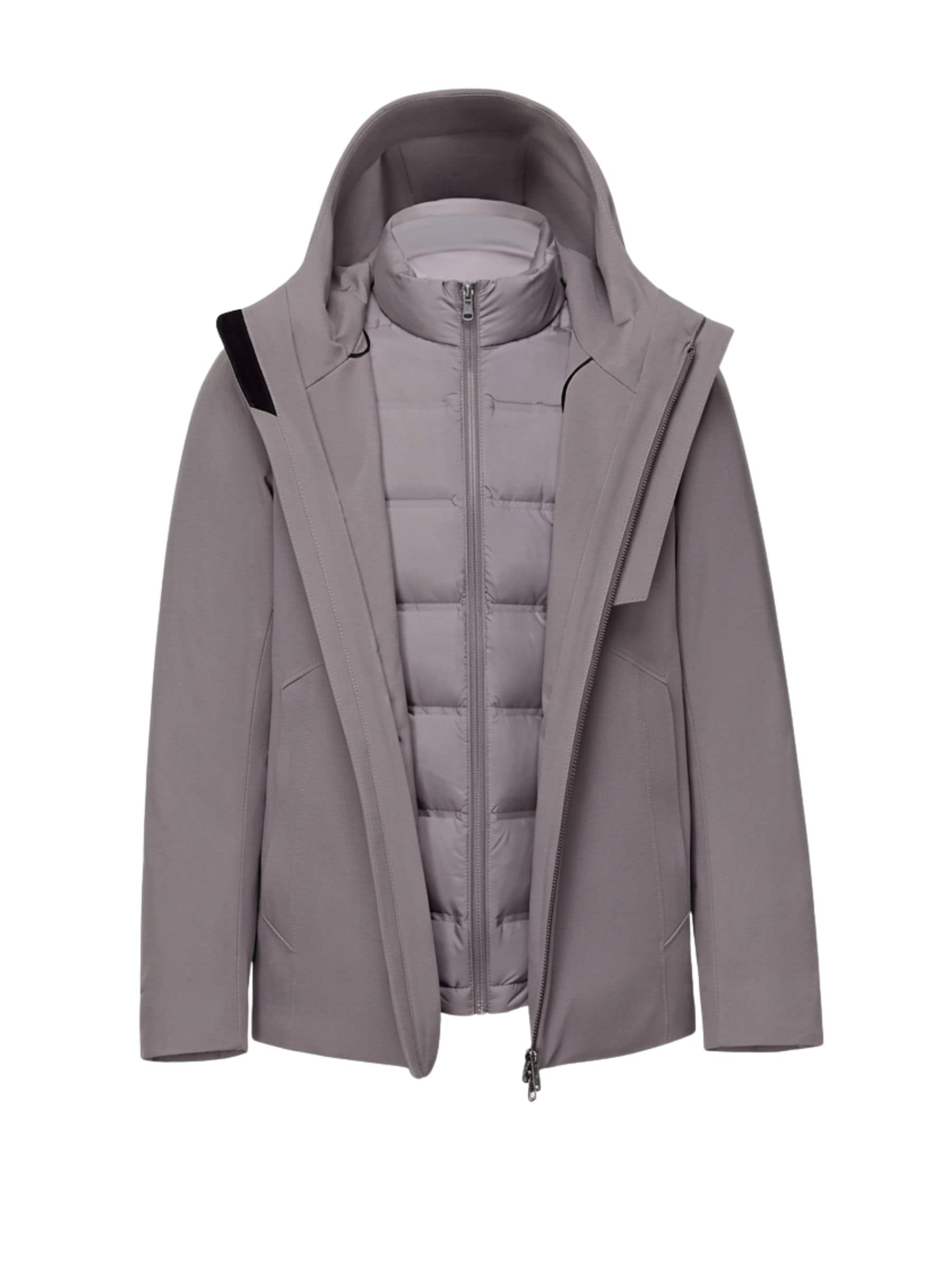 Men's Hooded 3 in 1 Goose Down Jacket 215 — versatile three-in-one jacket transitions seamlessly from city commutes — view 3; water-resistant, windproof