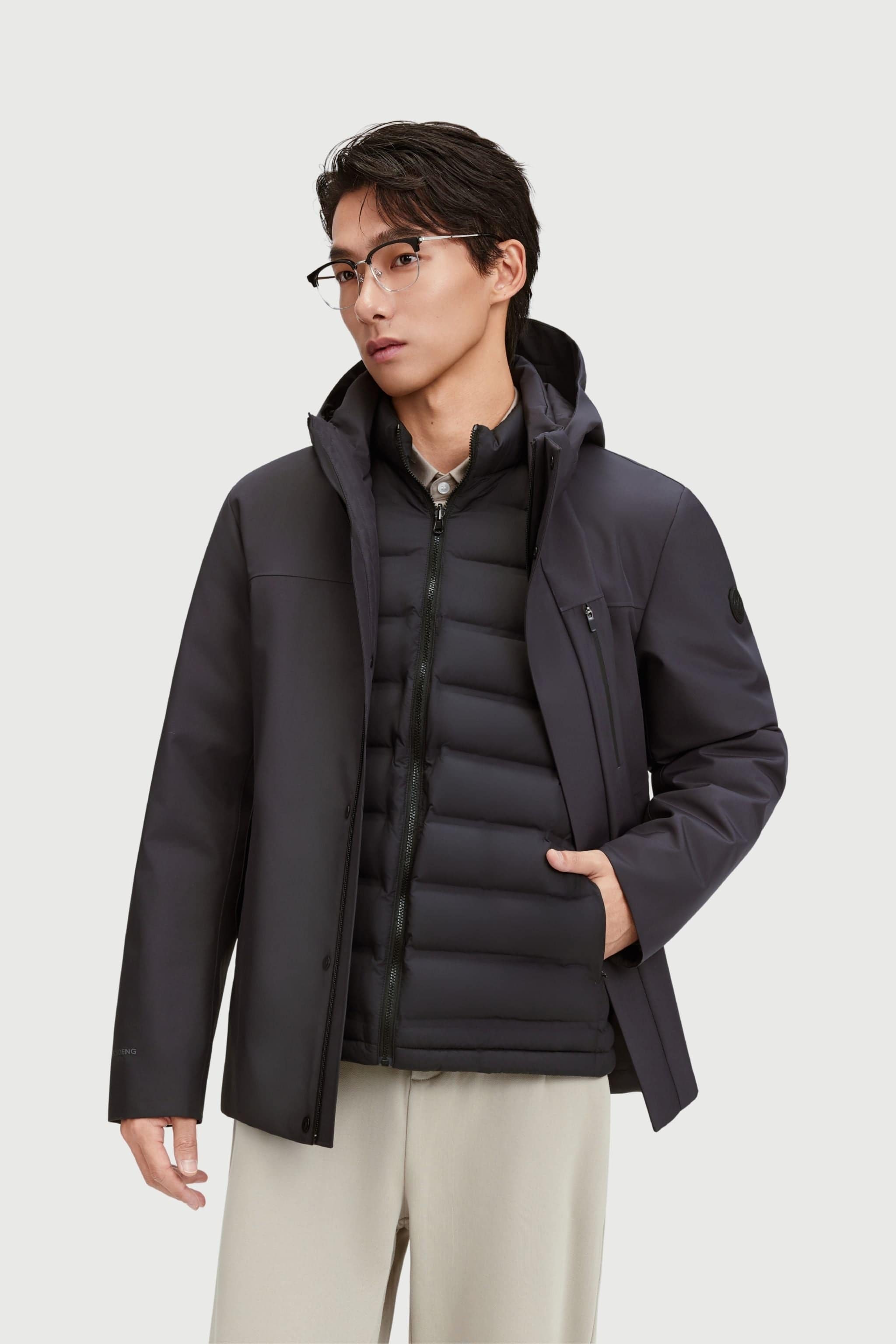 BOSIDENG 2025 Men's Business Classic Goose Down Jacket With Hood 121 Jacket Mountain Grey / XS