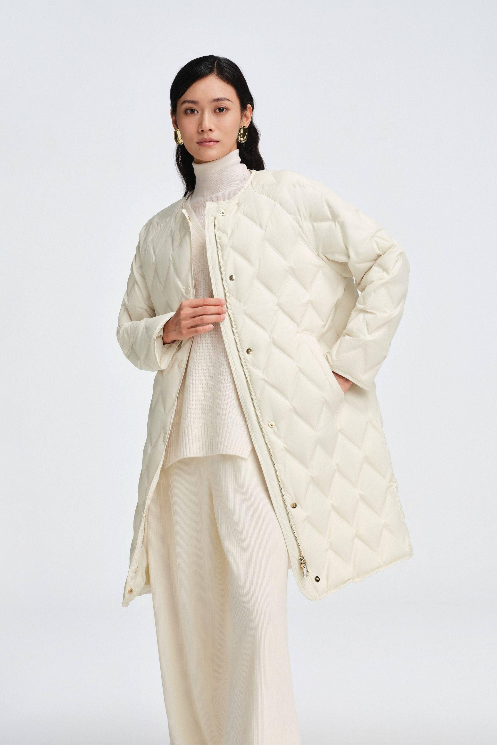 BOSIDENG 2025 Women's Mid Length Goose Down Business Jacket Pearl White / 4