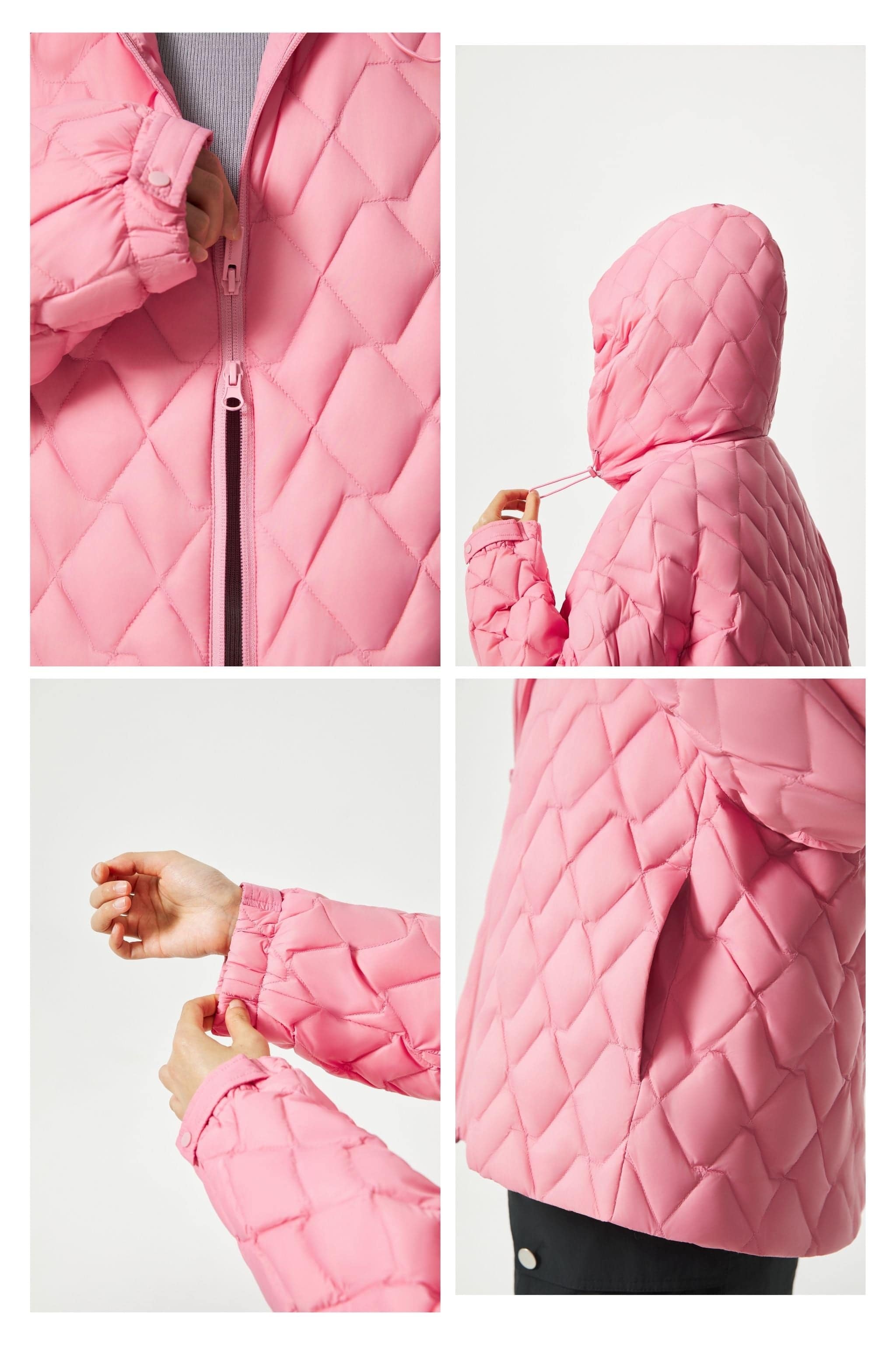 Women's Artist Quilting Down Jacket With Hood — hooded jacket features houndstooth-inspired quilting — view 7