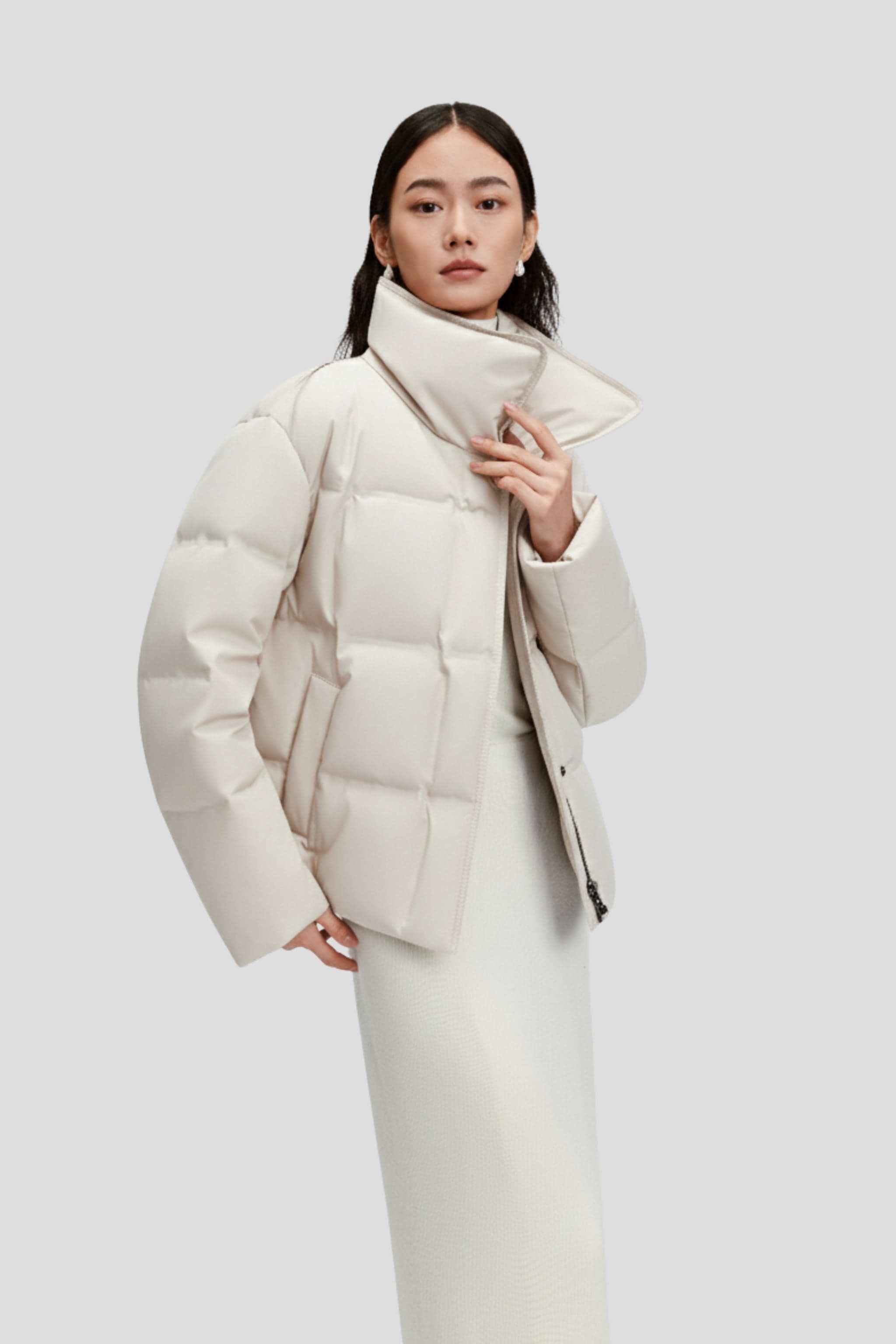 Women's Business Classic Goose Down Jacket With Lapel 112 — Crafted from refined Chinese jacquard fabric — view 7