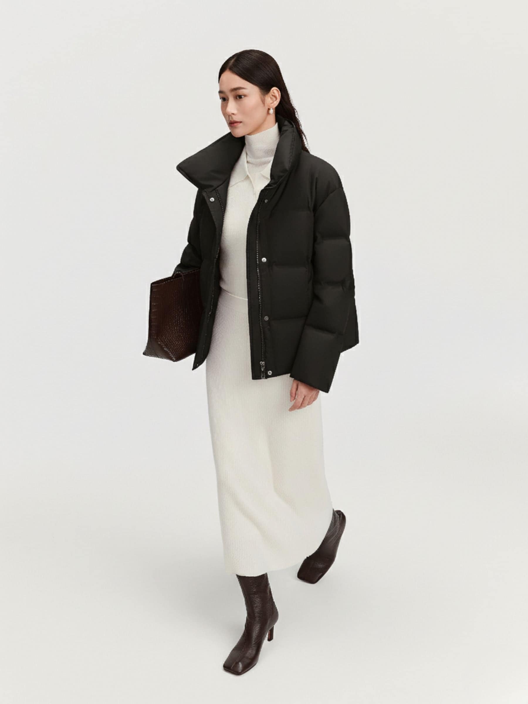 Women's Business Classic Goose Down Jacket With Lapel 112 — Crafted from refined Chinese jacquard fabric — view 21