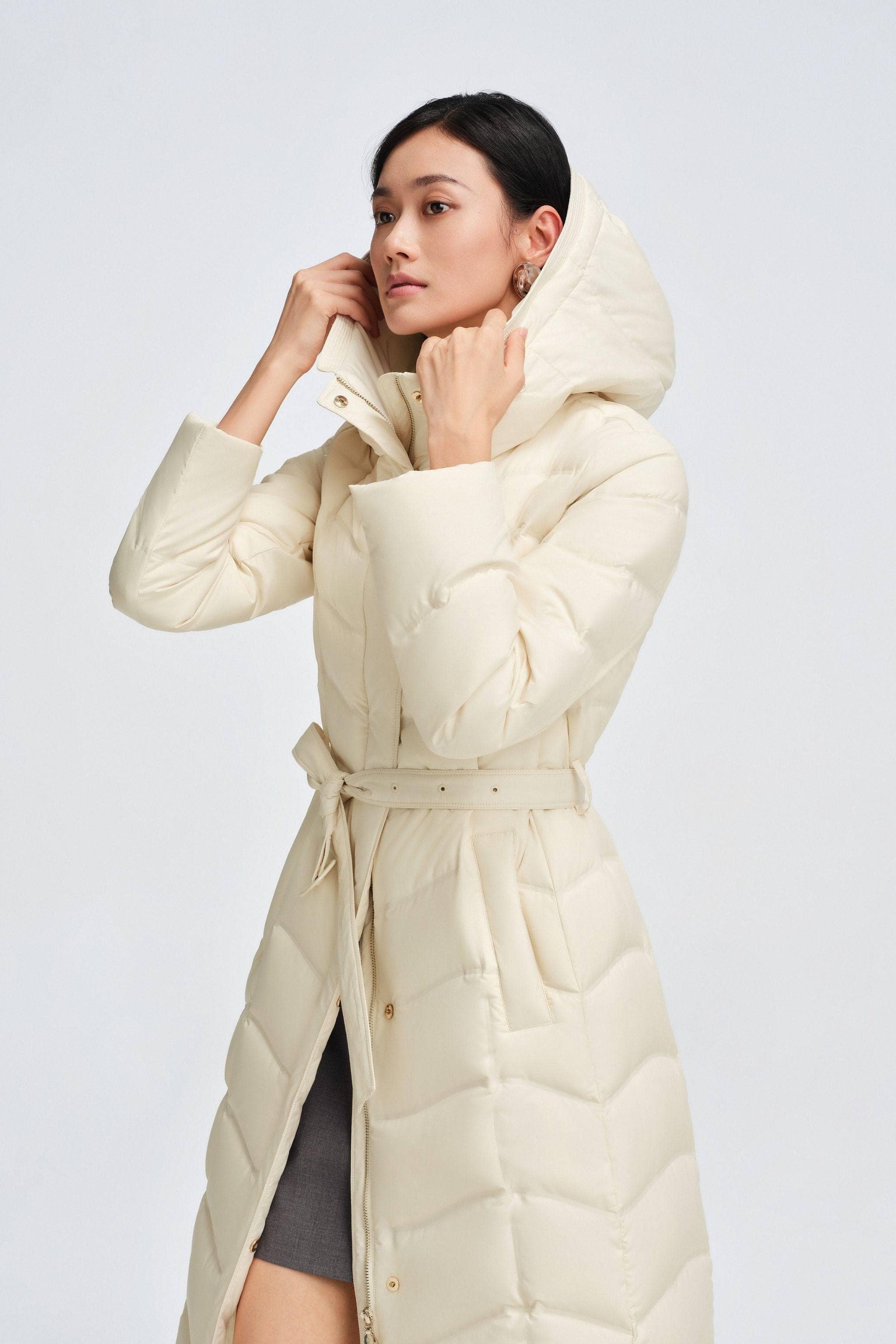 BOSIDENG 2025 Women's Full Length Goose Down Business Jacket With Belt Jacket