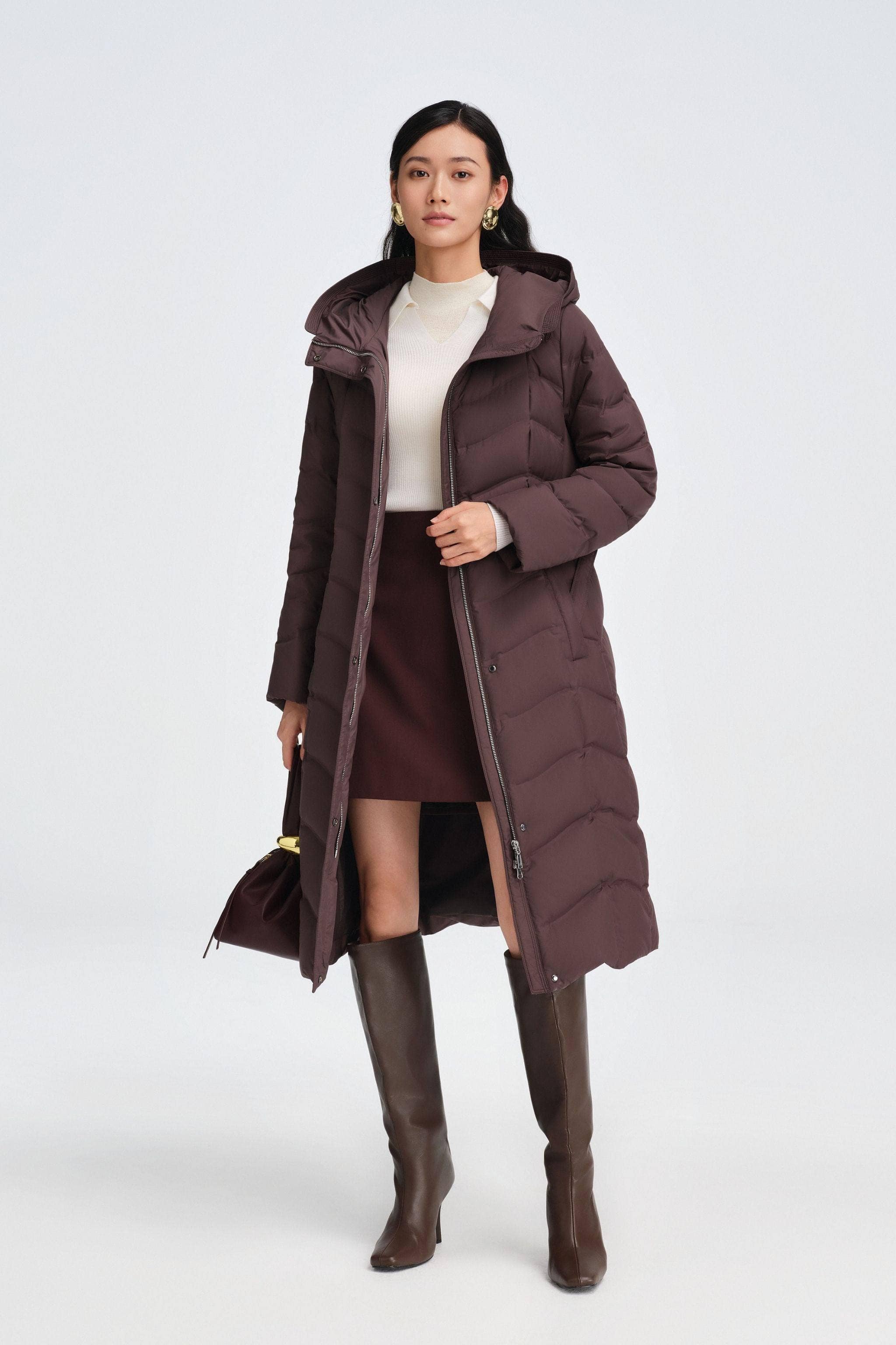 BOSIDENG 2025 Women's Full Length Goose Down Business Jacket With Belt Jacket