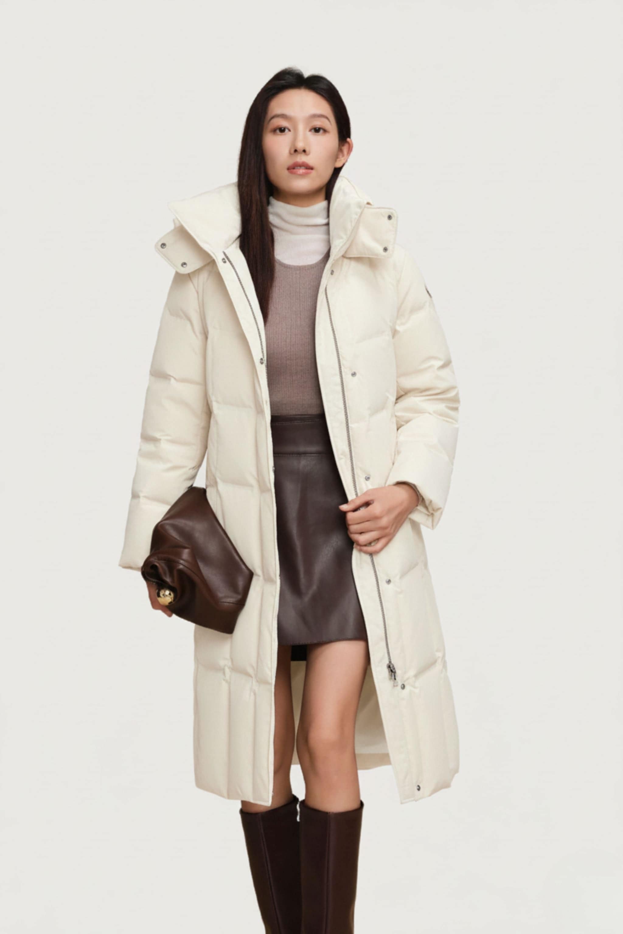 BOSIDENG 2025 Women's Long Hooded Goose Down Jacket With Belt 146 Jacket