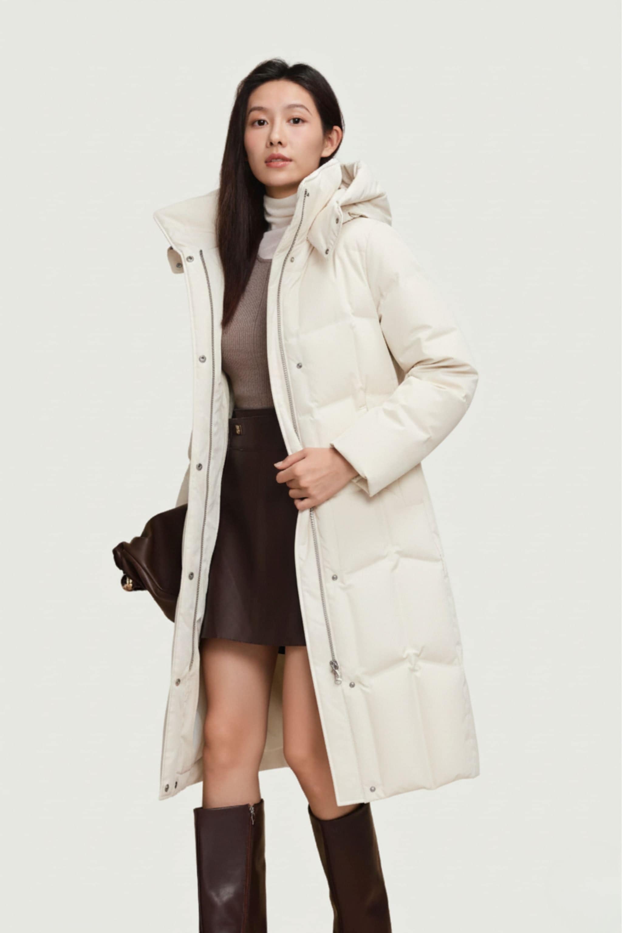 BOSIDENG 2025 Women's Long Hooded Goose Down Jacket With Belt 146 Jacket