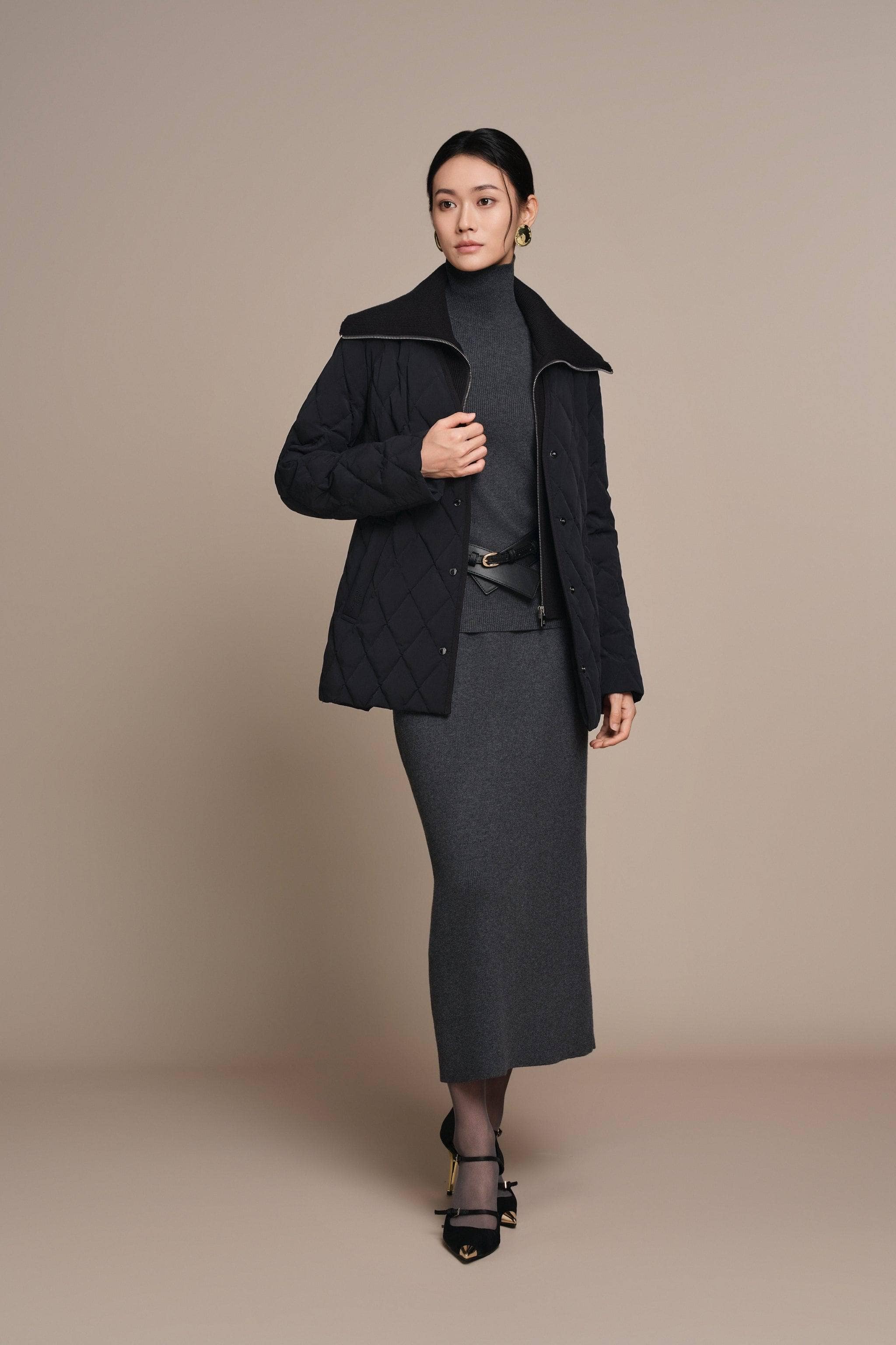 BOSIDENG 2025 Women's Mixed Media Goose Down Jacket With Belt
