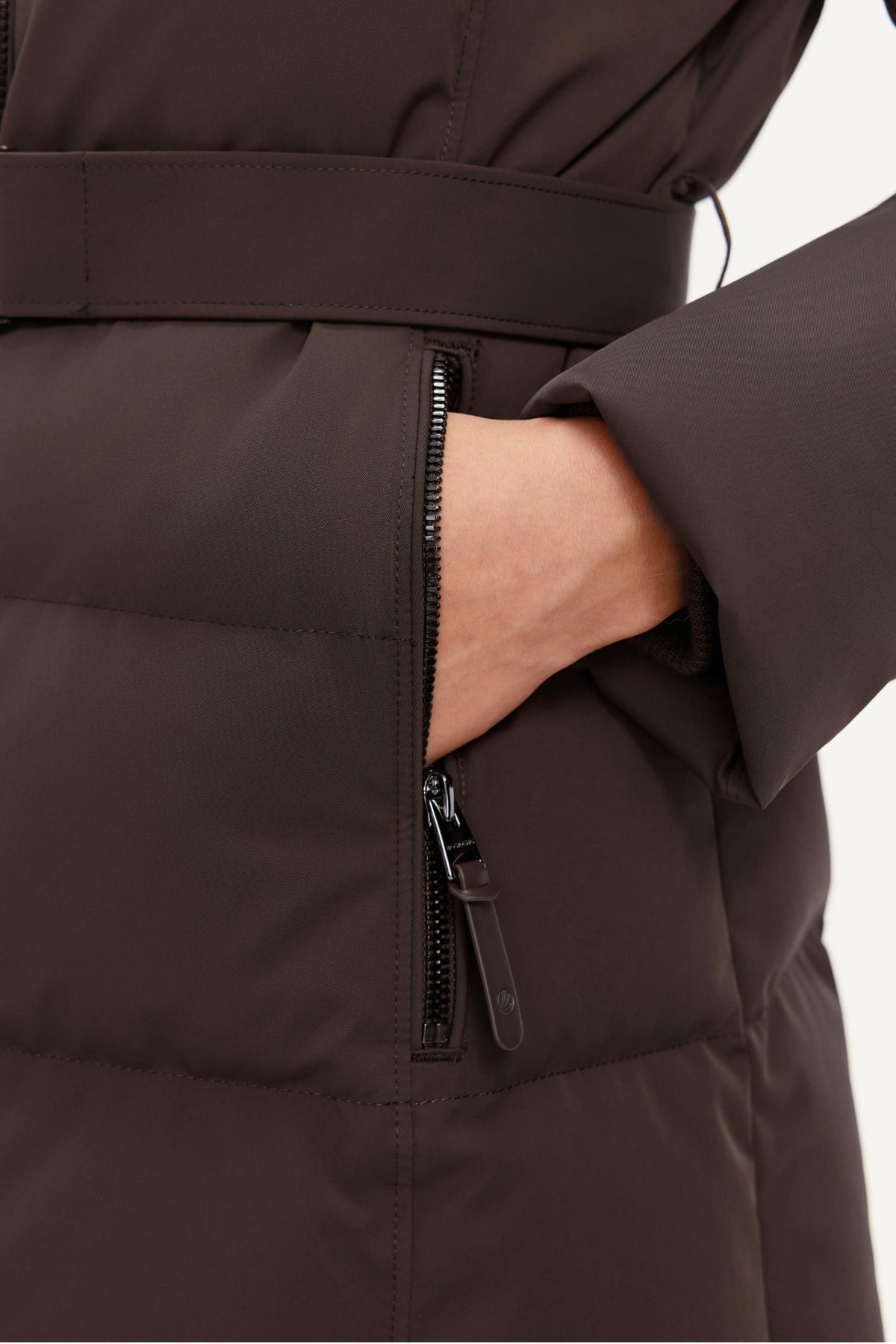 Women's Premium Extreme Short Goose Down Jacket With Belt 722 — jacket transitions seamlessly from outdoor commutes — view 6; water-resistant, windproof