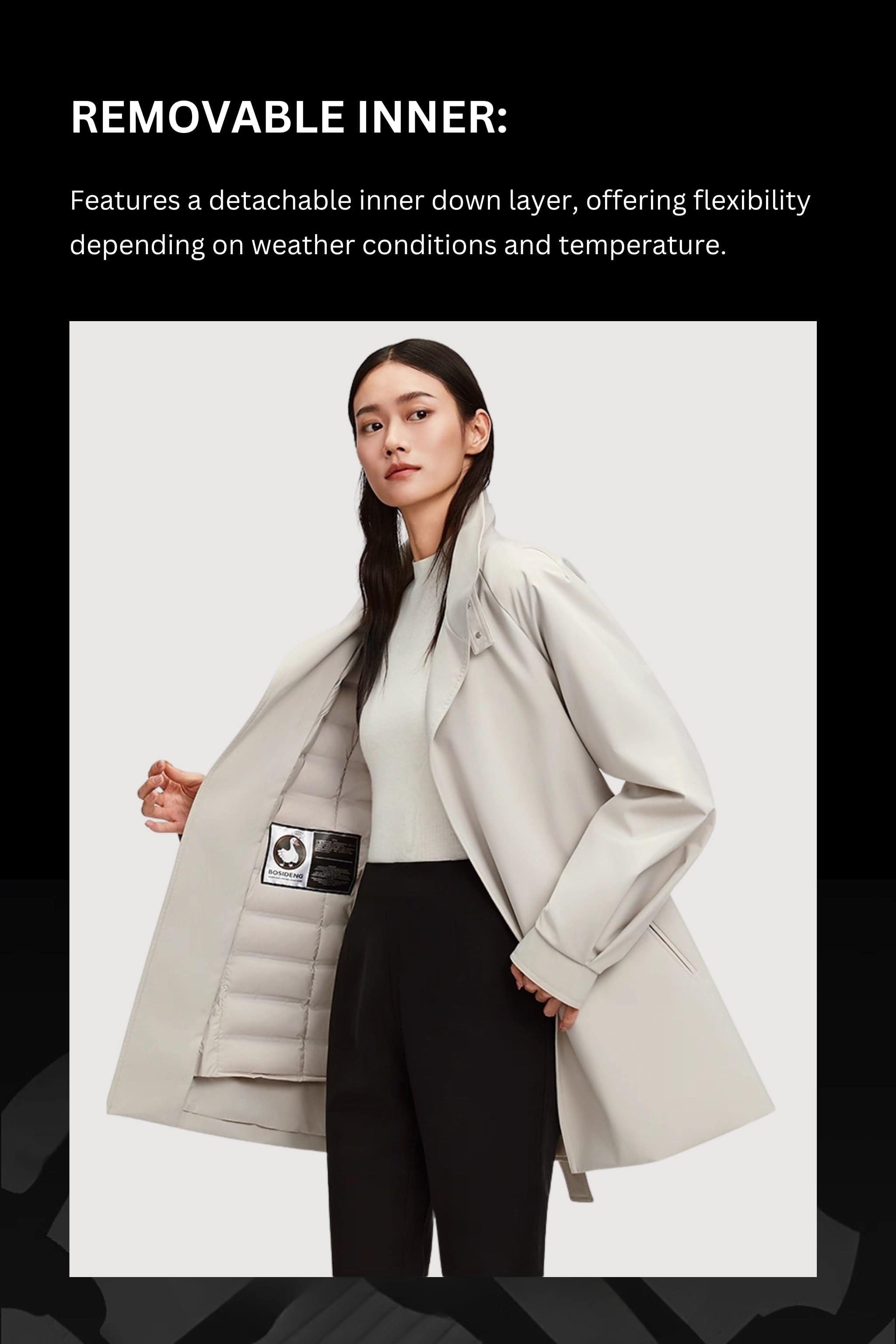 BOSIDENG 2025 Women's Short Belted Goose Down Trench 202 Jacket