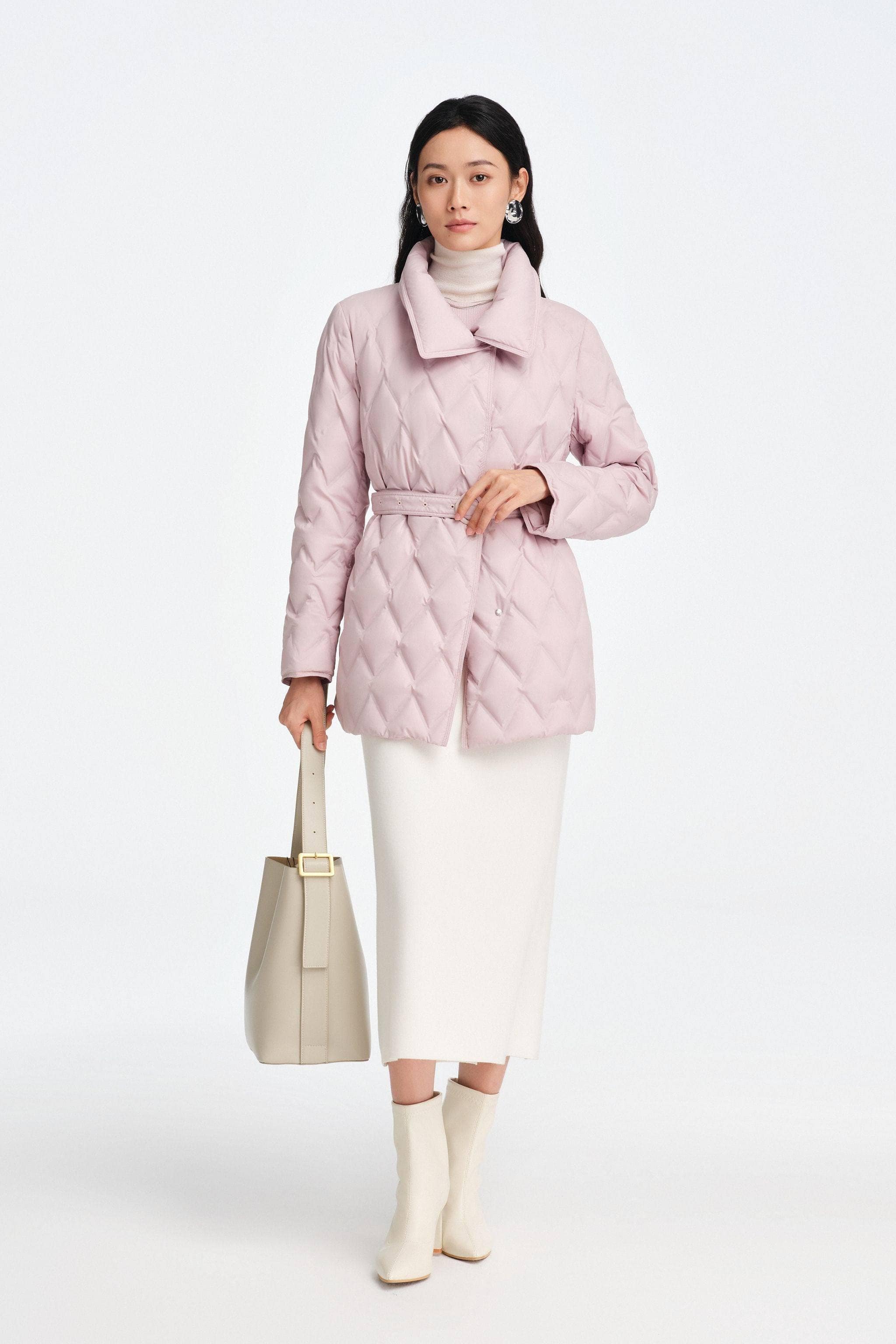 BOSIDENG 2025 Women's Waist Length Goose Down Business Jacket With Belt Jacket