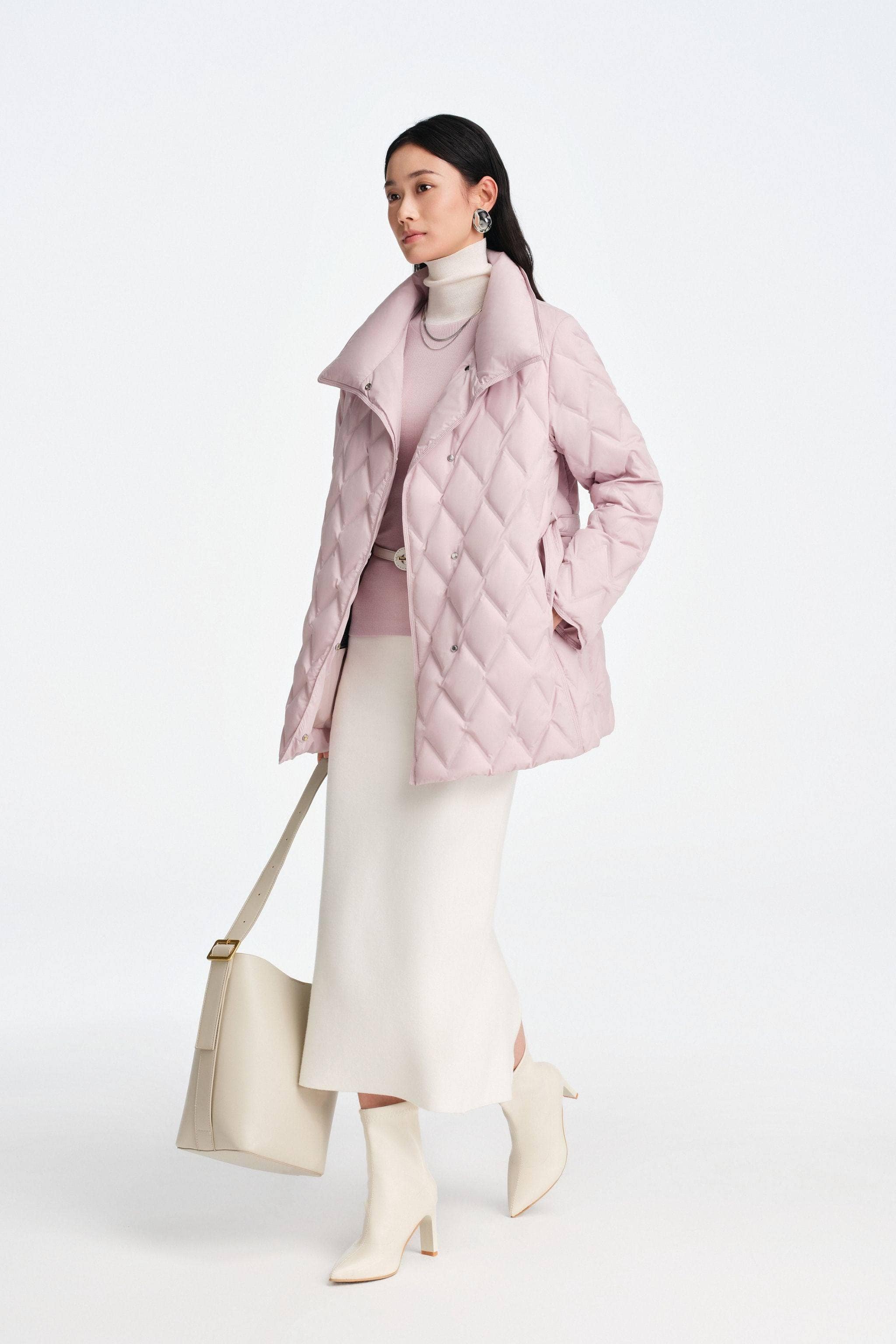 BOSIDENG 2025 Women's Waist Length Goose Down Business Jacket With Belt Jacket