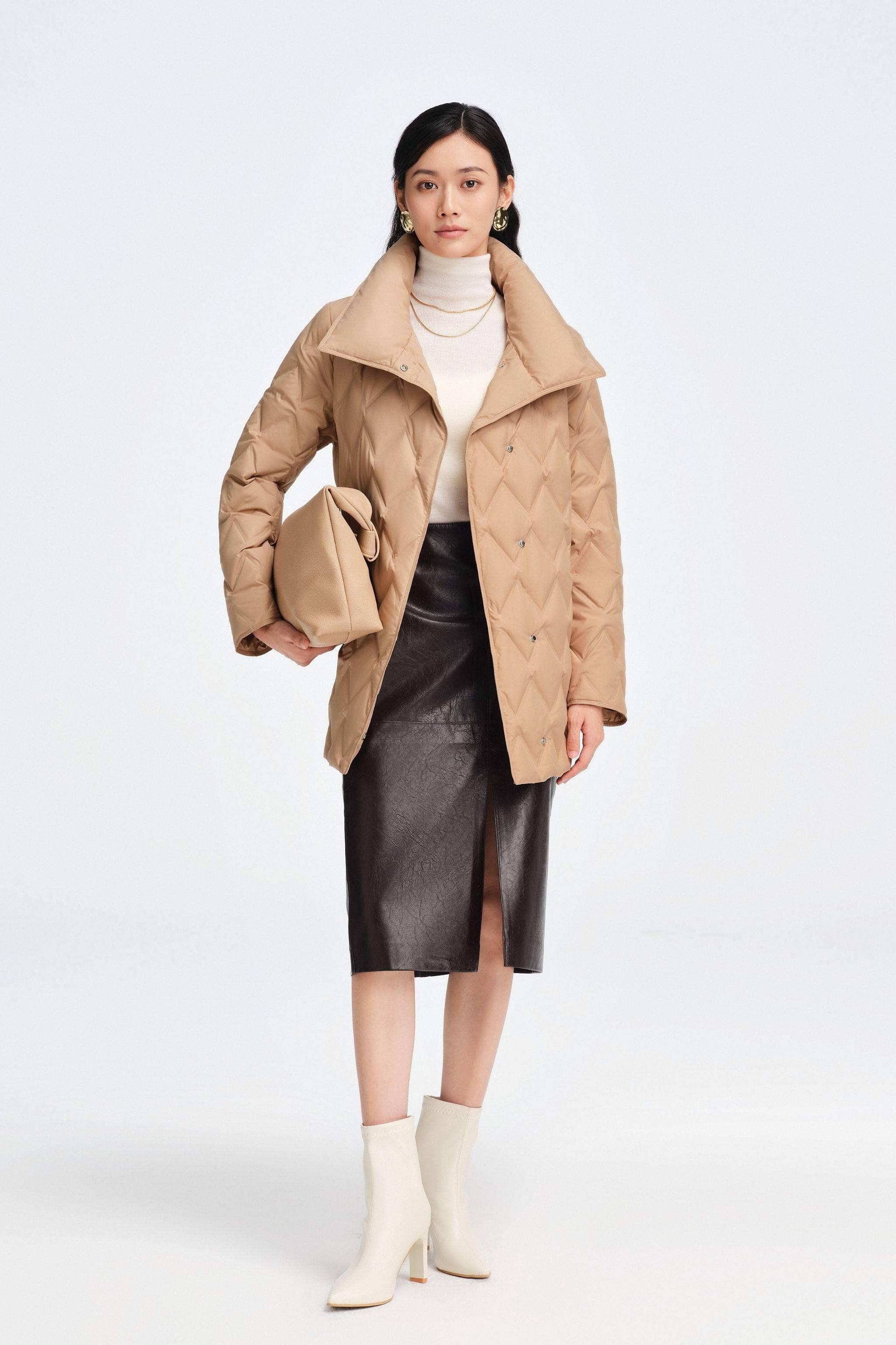 BOSIDENG 2025 Women's Waist Length Goose Down Business Jacket With Belt Jacket
