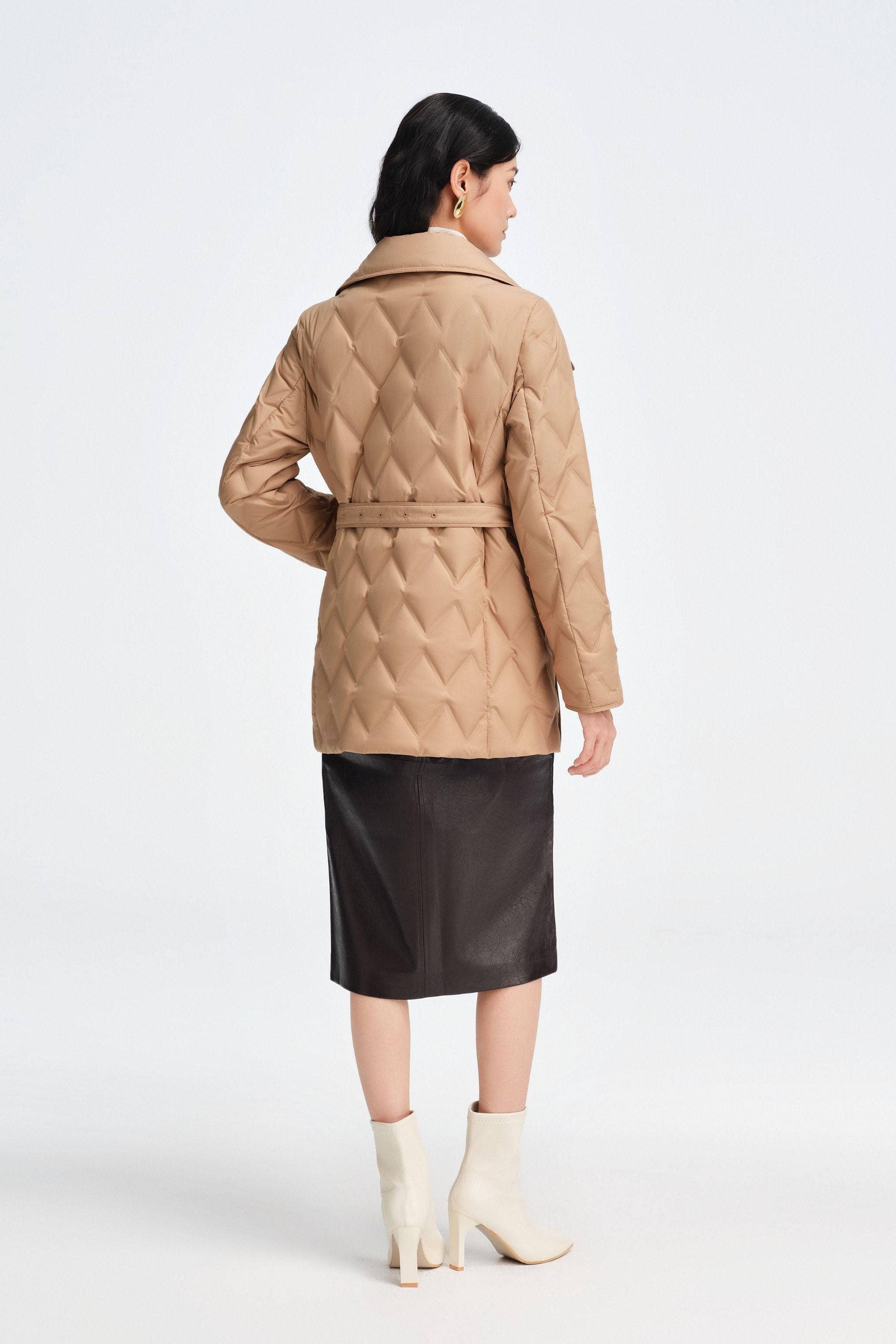 BOSIDENG 2025 Women's Waist Length Goose Down Business Jacket With Belt Jacket