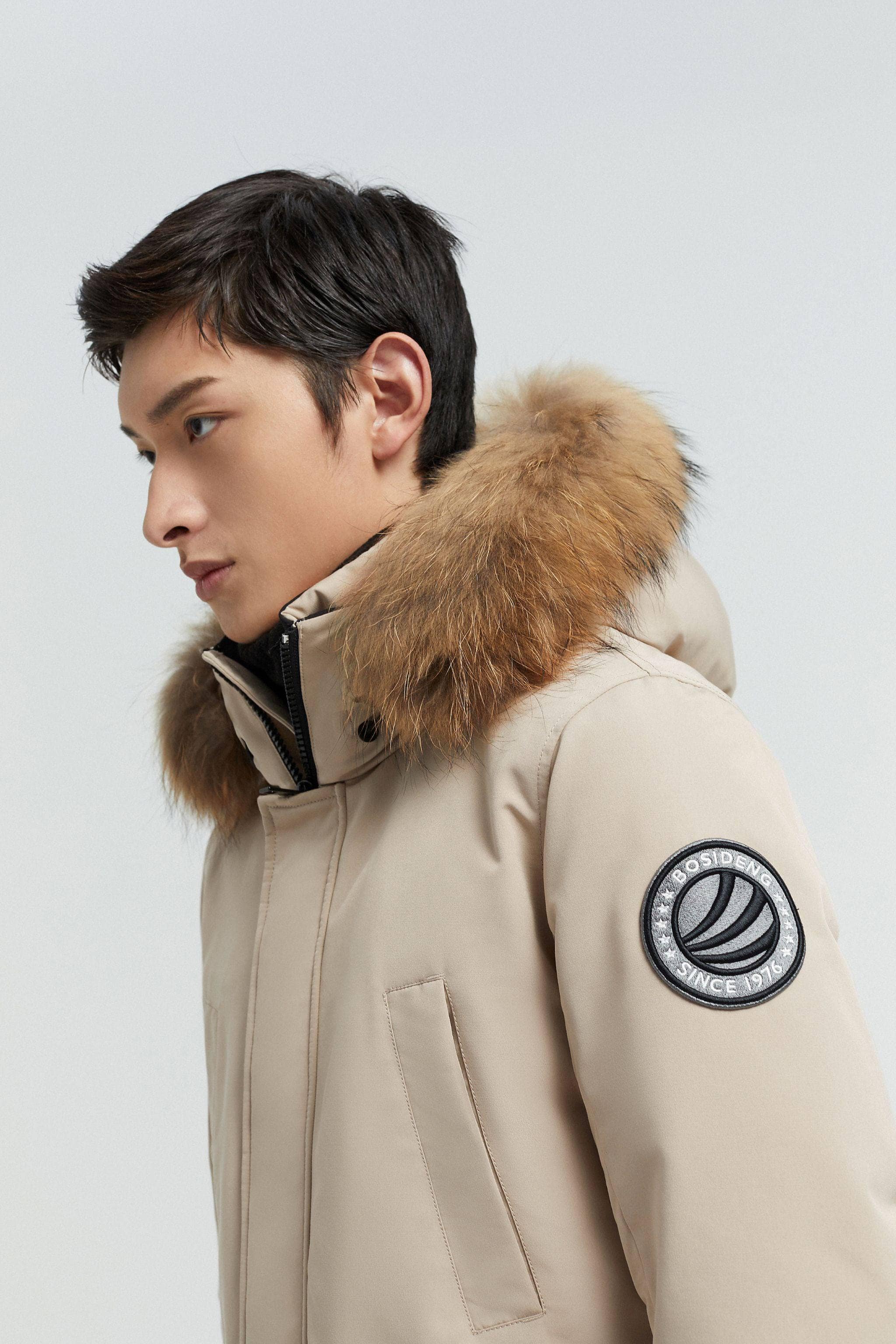 BOSIDENG Goose Down Hooded Parka with Fur Trim Parka