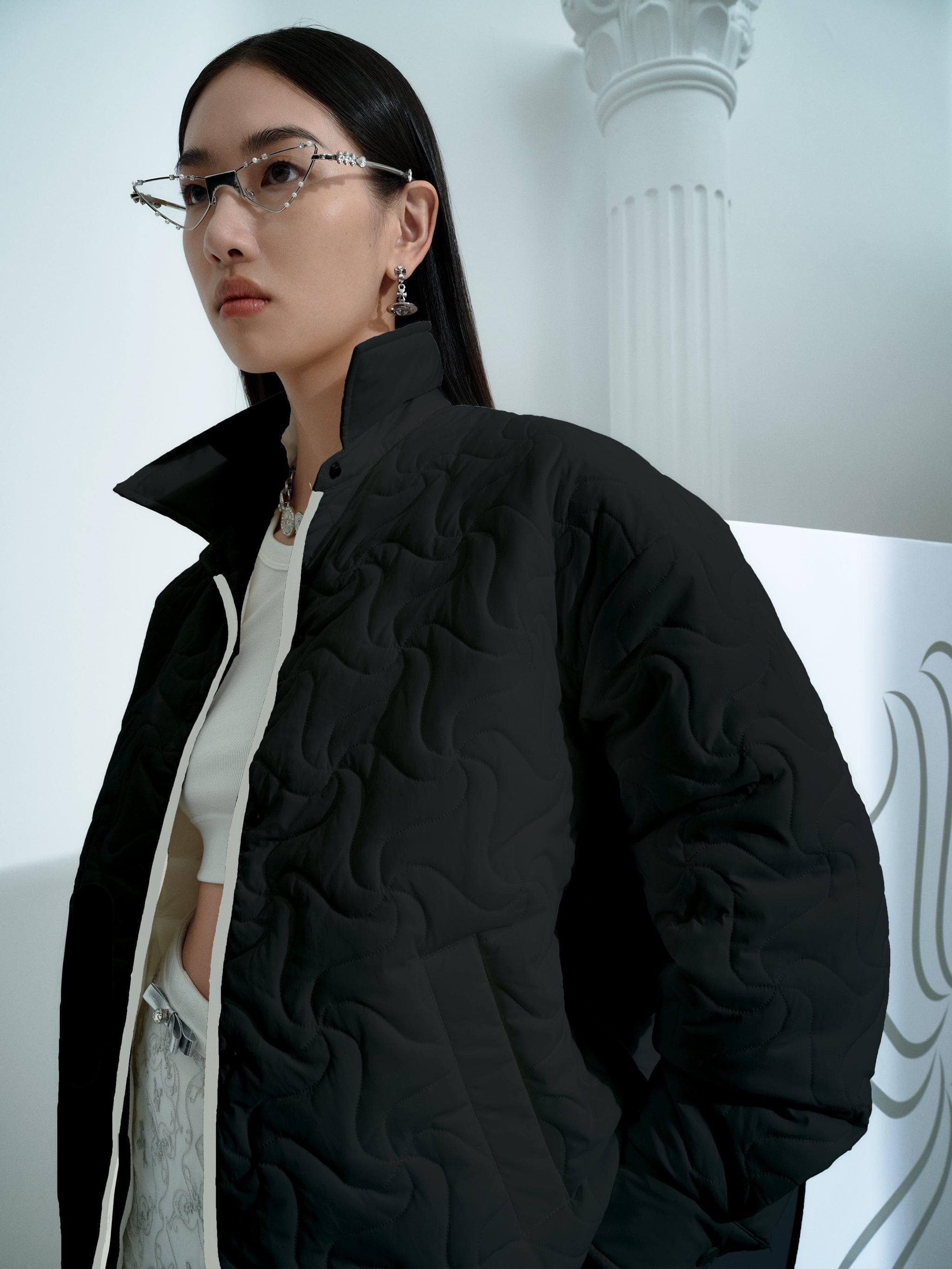BOSIDENG LONDON SHOW FIMD Contrast Piping Goose Down Shacket Top 6 / Black