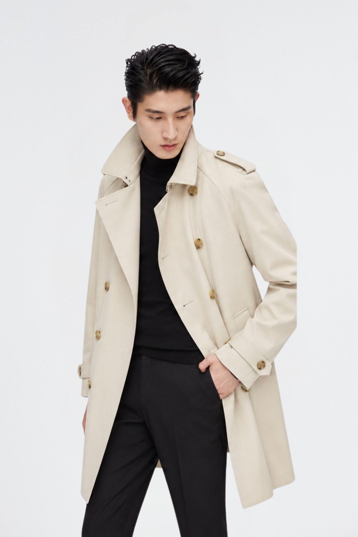 Men's Mid-Length Detachable Goose Down Trench 277