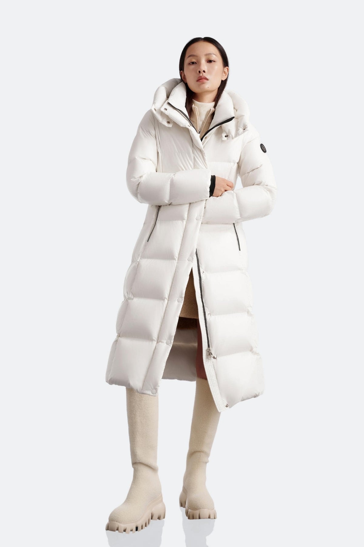 Puff Women's Full-Length Goose Down Jacket with Detachable Hood 128