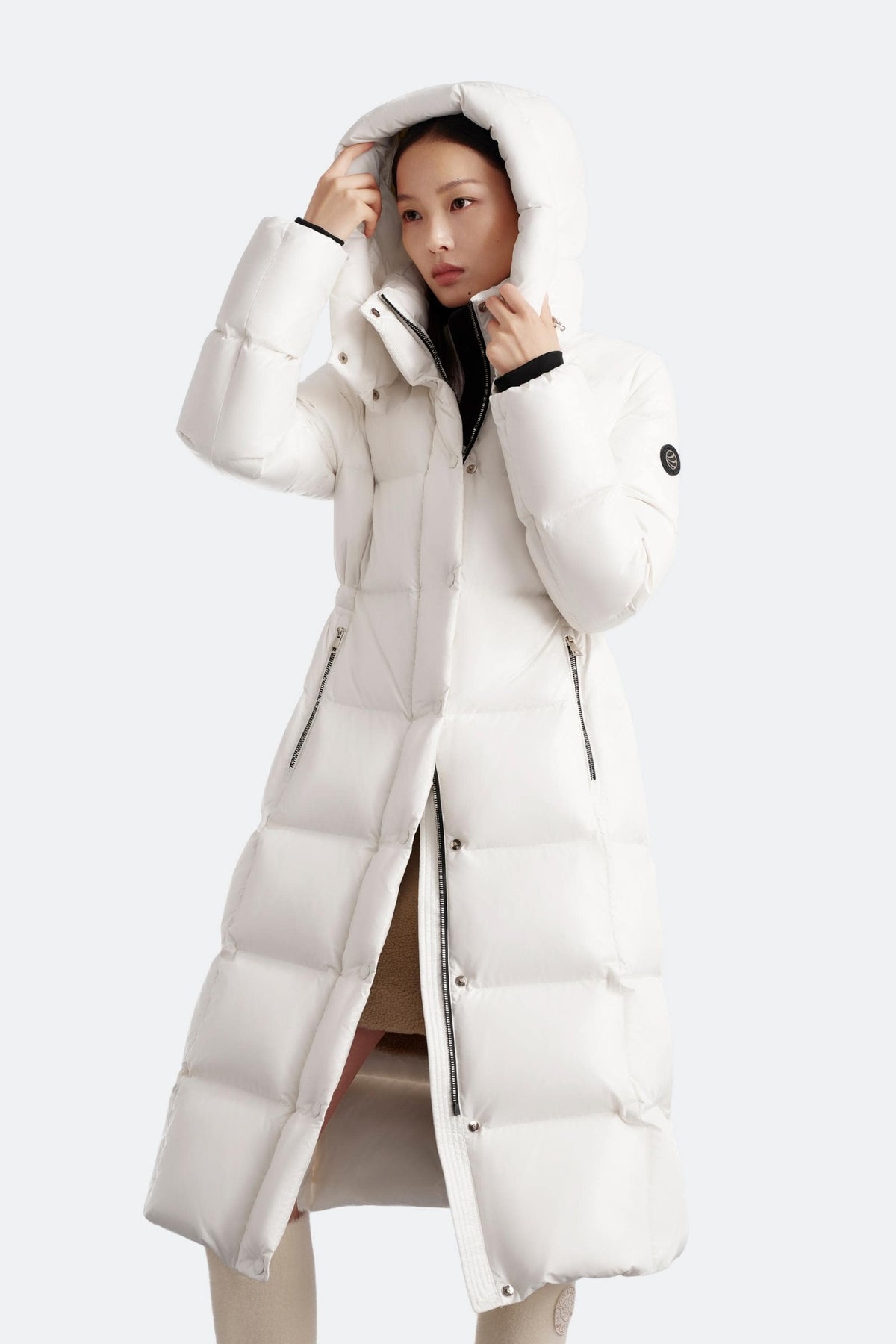 Puff Women's Full-Length Goose Down Jacket with Detachable Hood 128