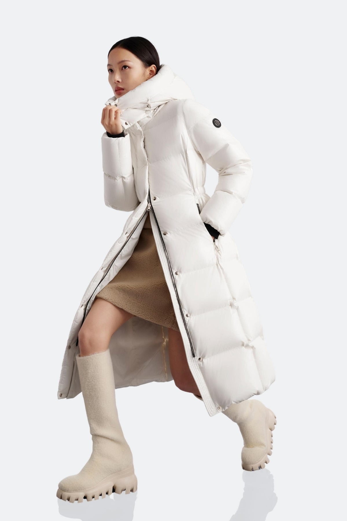 Puff Women's Full-Length Goose Down Jacket with Detachable Hood 128