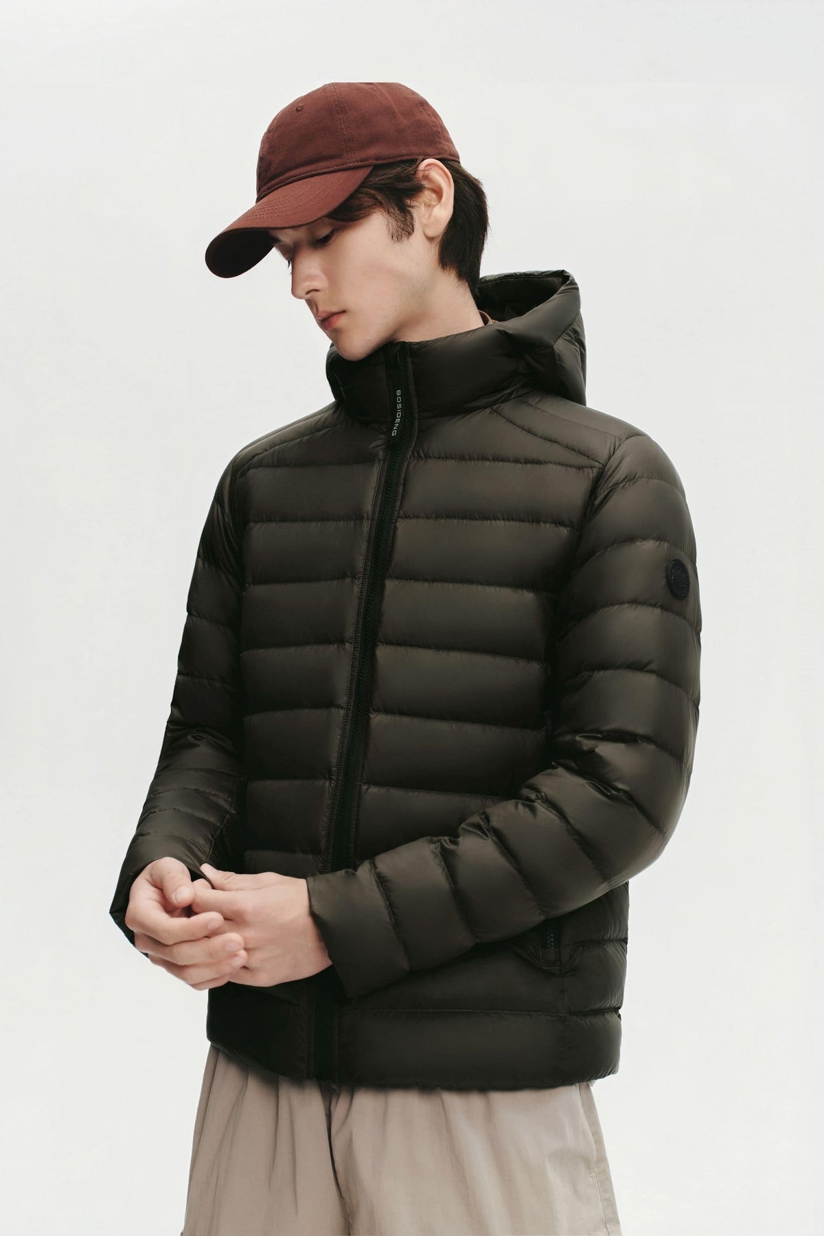 Mens Water-Repellent Goose Down Jacket W/ Hood 037M