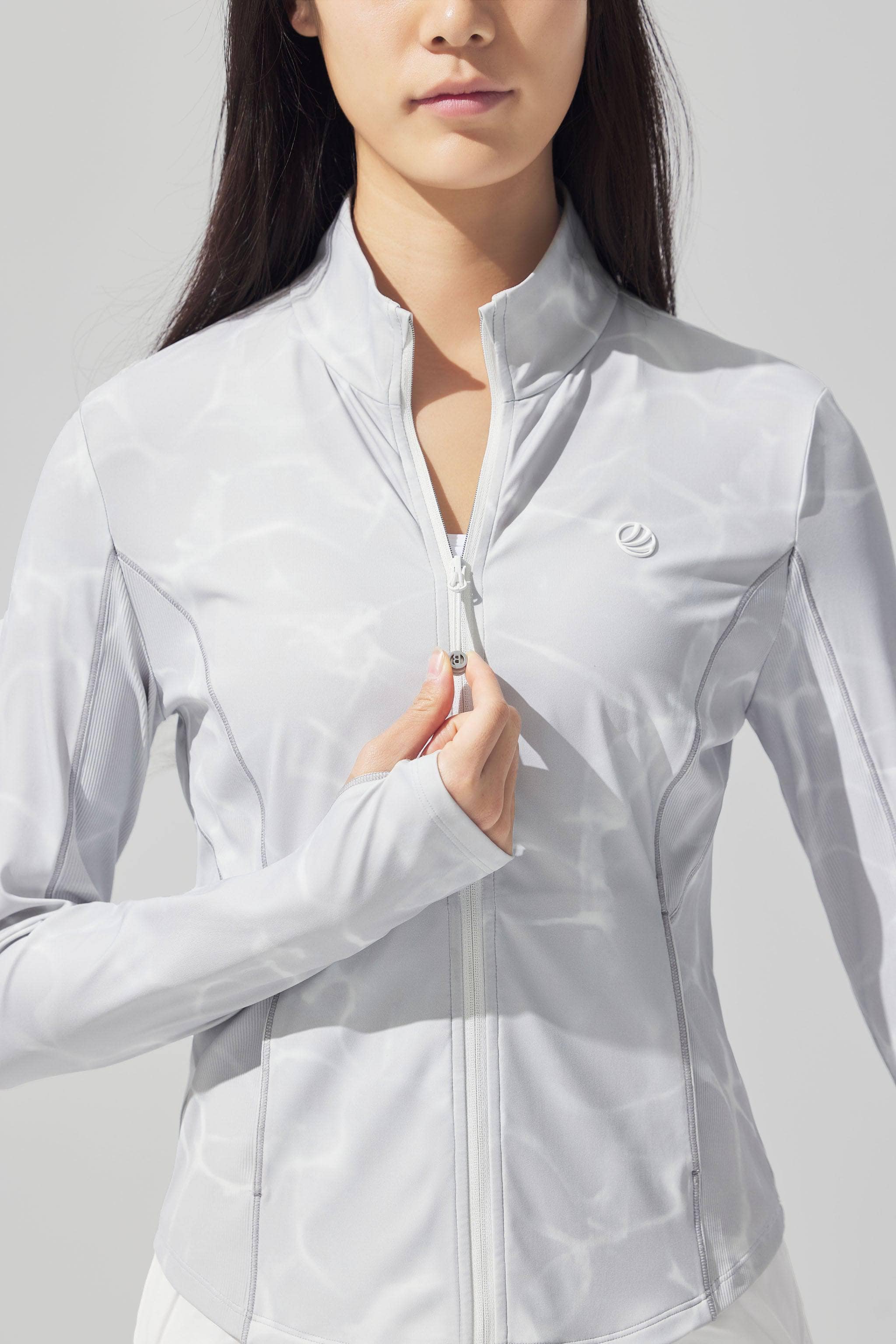 BOSIDENG SS25 Women's Summer Sports Stand Collar Jacket Jackets 4 / Grey Ripple Print