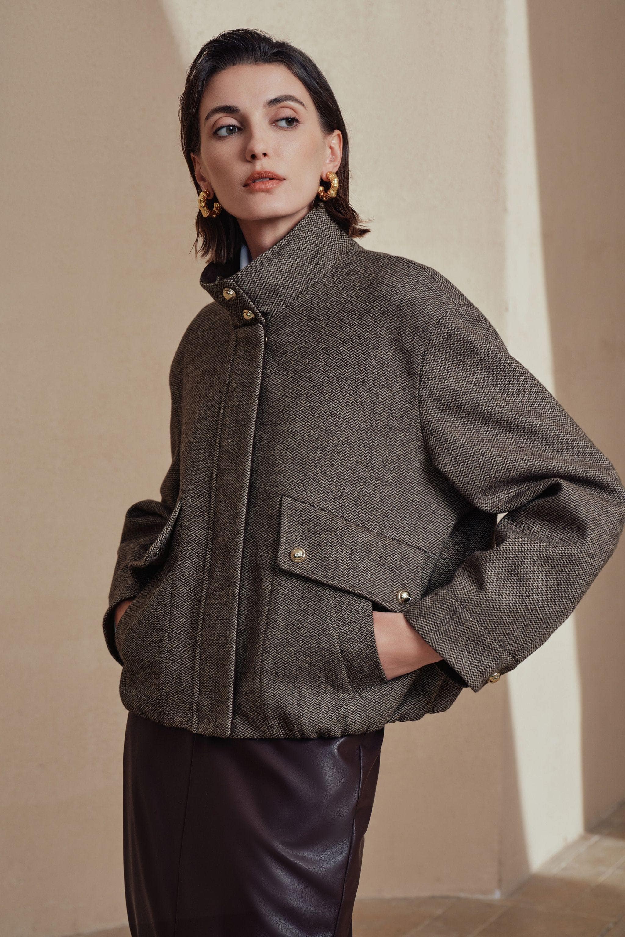 Women's Cropped Tweed Down Jacket Elegant Business Wear | BOSIDENG