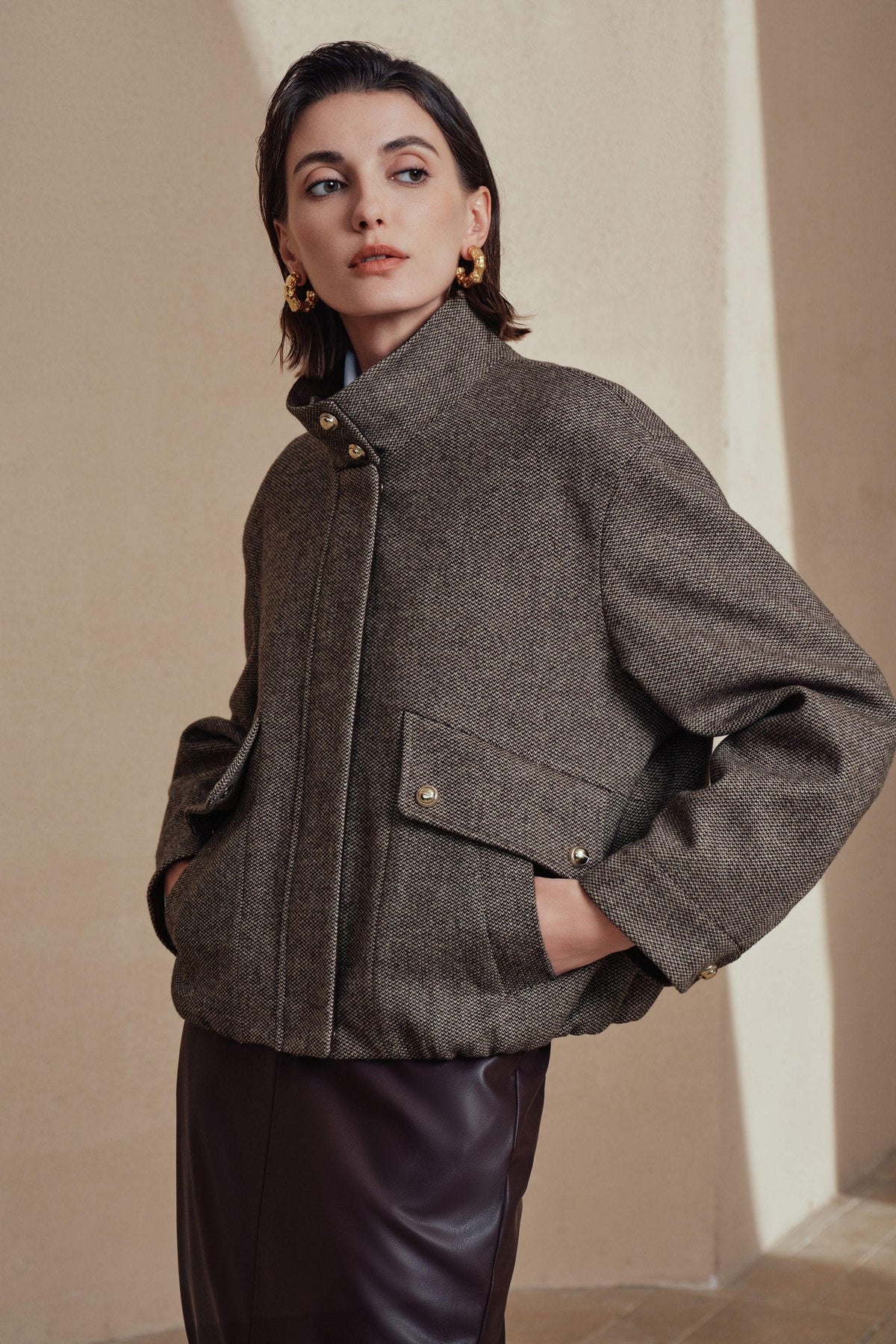 Womens Tweed Cropped Goose Down Jacket 734