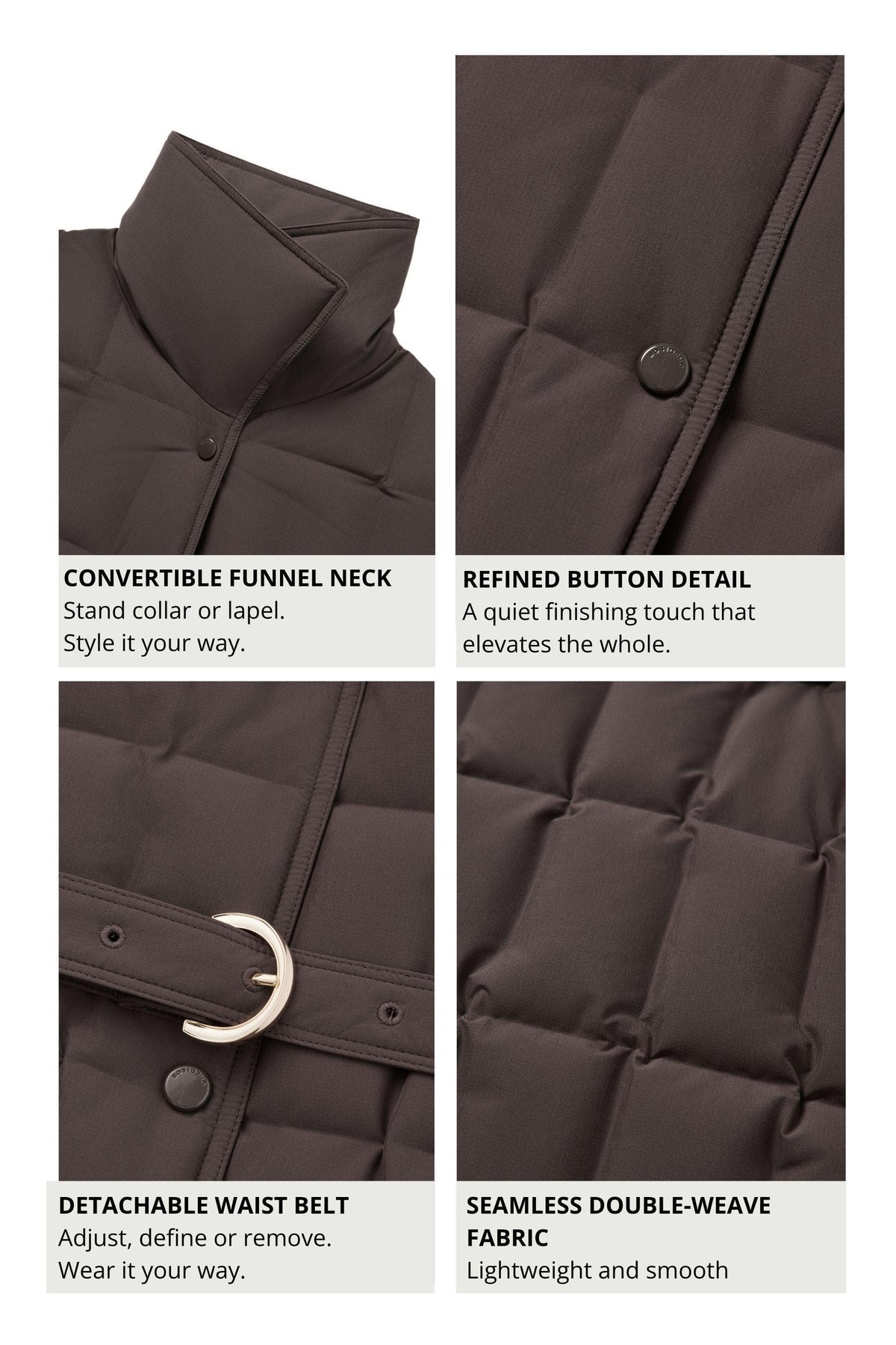 Womens Lapel Collar Goose Down Jacket W/ Belt 142