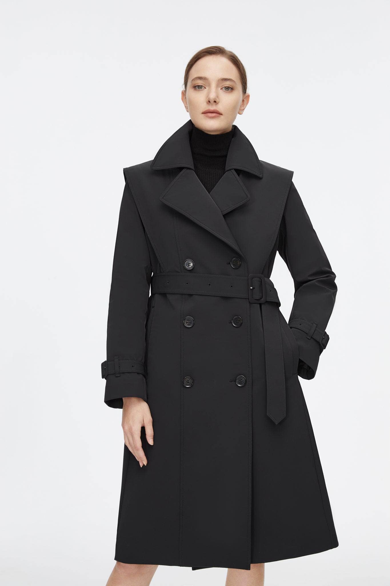 BOSIDENG 2022 Full Length Detachable Goose Down Trench Coat Jacket 6 / Black