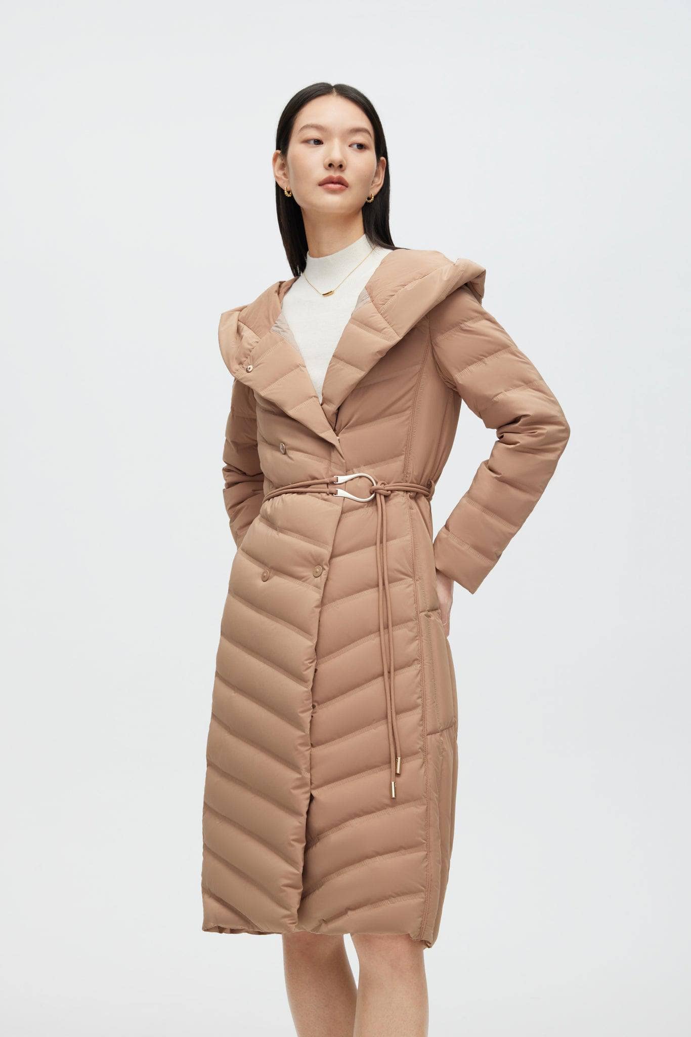 BOSIDENG 2022 Long Wrap Goose Down Coat With Belt Jacket 6 / Coffee