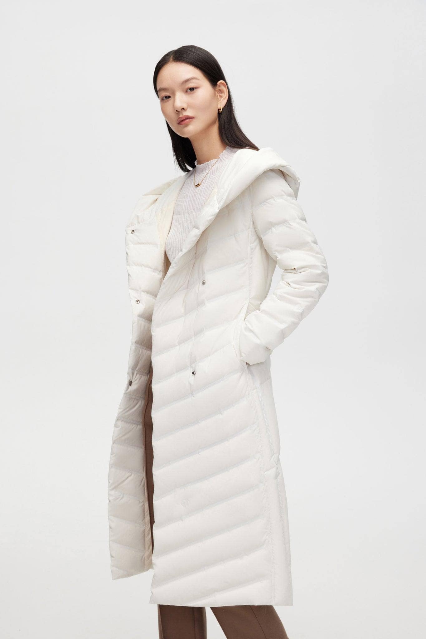 BOSIDENG 2022 Long Wrap Goose Down Coat With Belt Jacket 6 / White