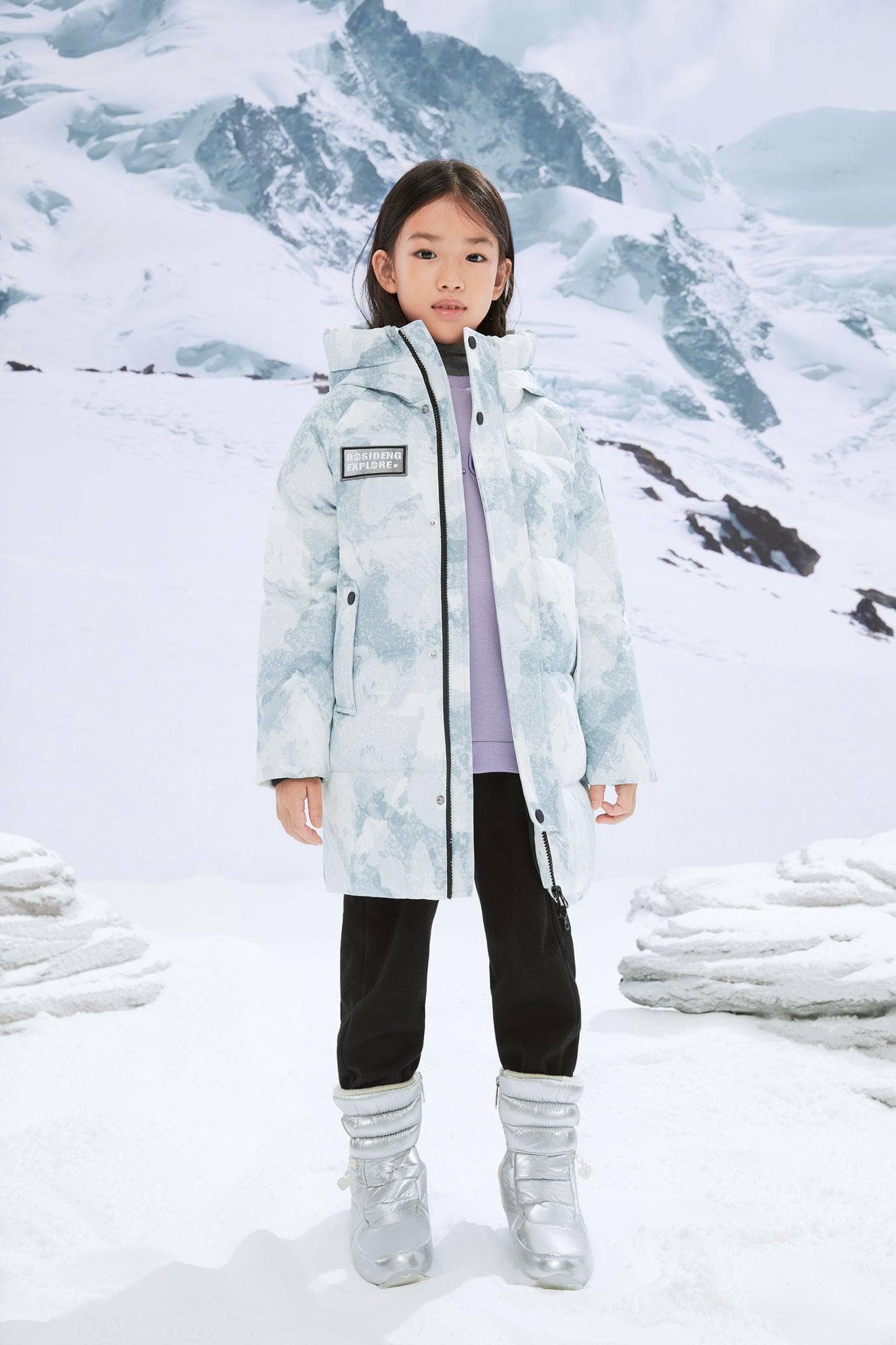 BOSIDENG 2022 Kids Down Parka Jacket 7-8 yrs / Grey